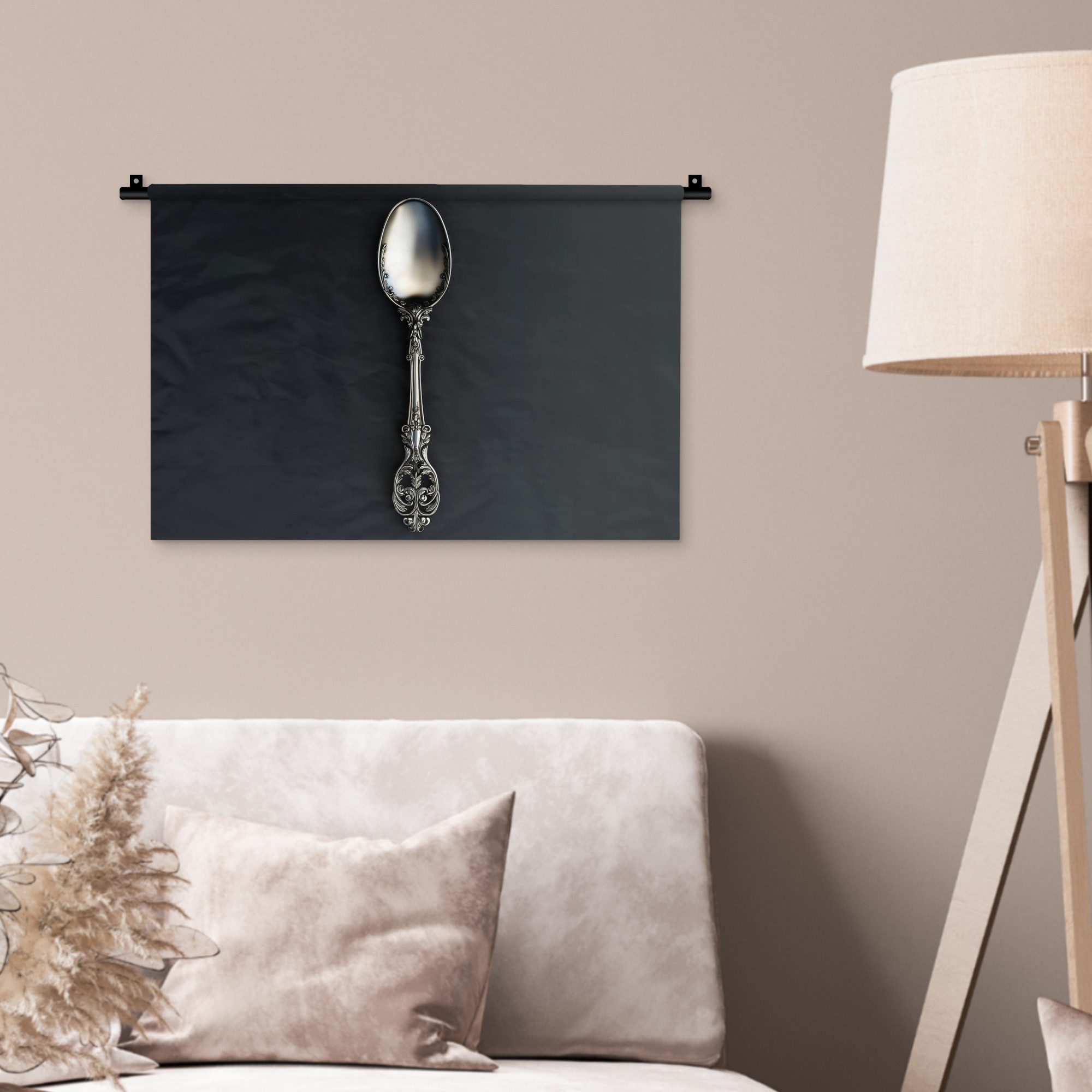 MuchoWow Wandteppich Löffel - Silber - Metall, Rechteckig, Höhe: 3 mm, Wandteppich für Wohnzimmer, Schlafzimmer, 60x40 cm