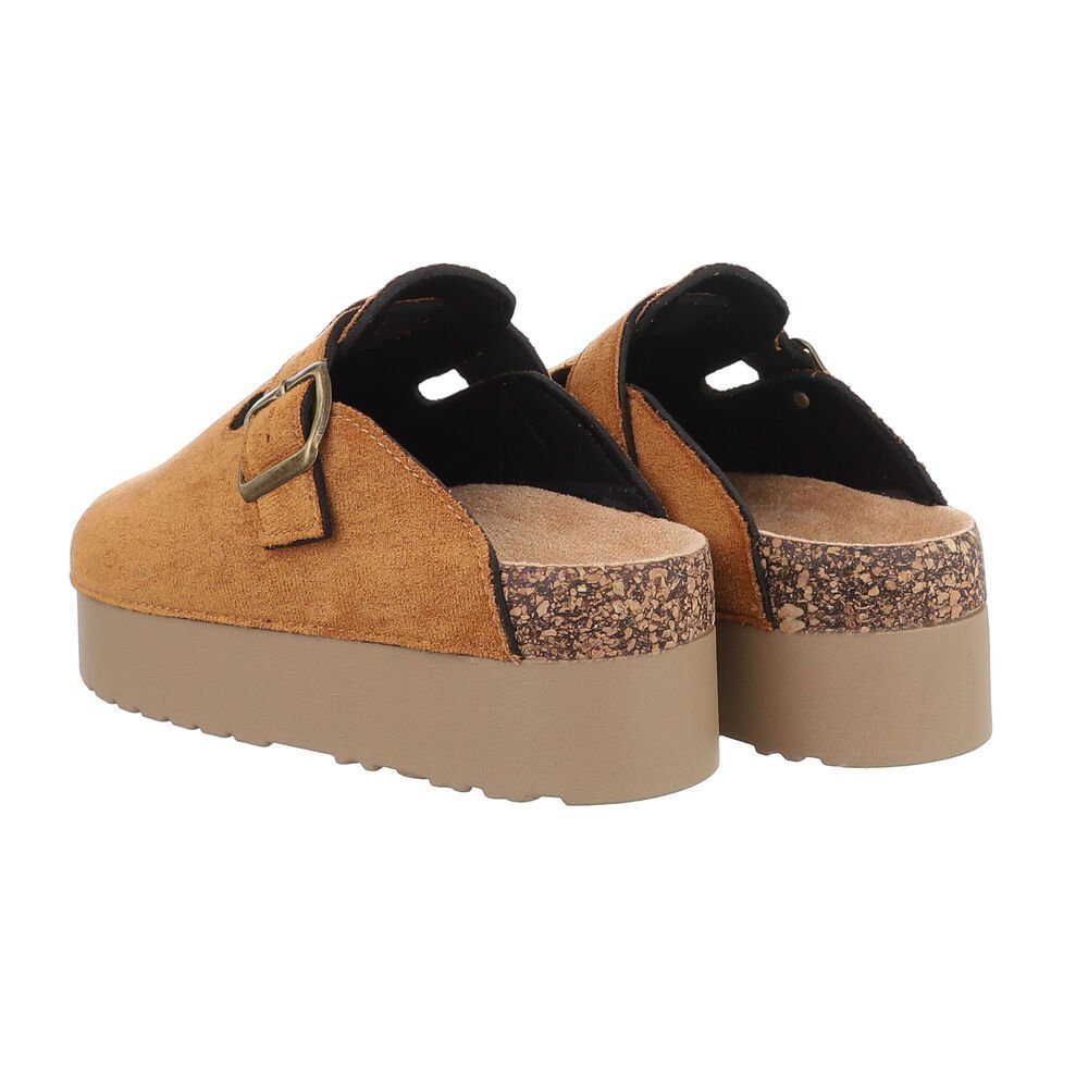 Ital-Design Damen Mules Freizeit Plateausandaletten (85698206) Flach Pantoletten in Camel