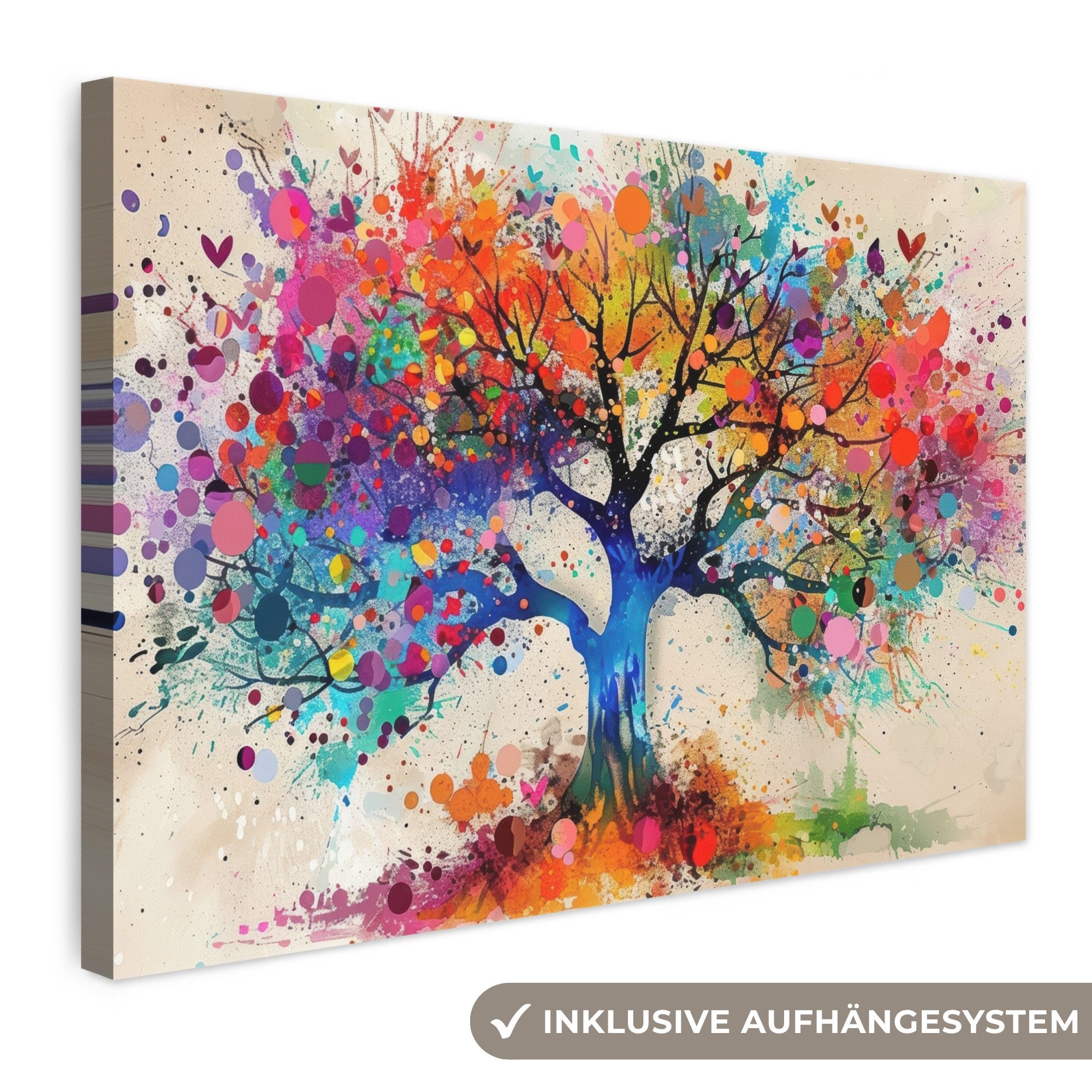 OneMillionCanvasses® Leinwandbild Baum des Lebens - Natur - Farbenfroh - Baum, Fotodruck (1 St), Leinwand Bilder Klein, Wand Dekoration Aesthetic 30x20 cm