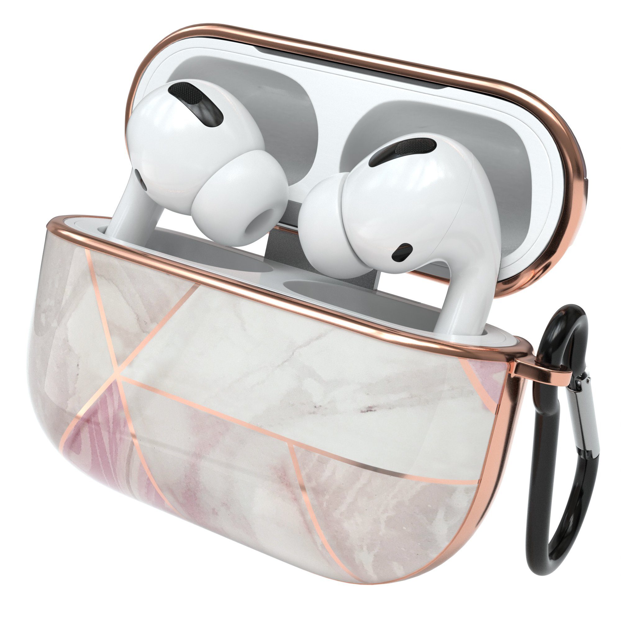 EAZY CASE Kopfhörer-Schutzhülle IMD Motiv Case kompatibel mit Apple AirPods Pro, Hardcover Stoßfest Fullcover Bumper mit Handschlaufe Rosa / Roségold