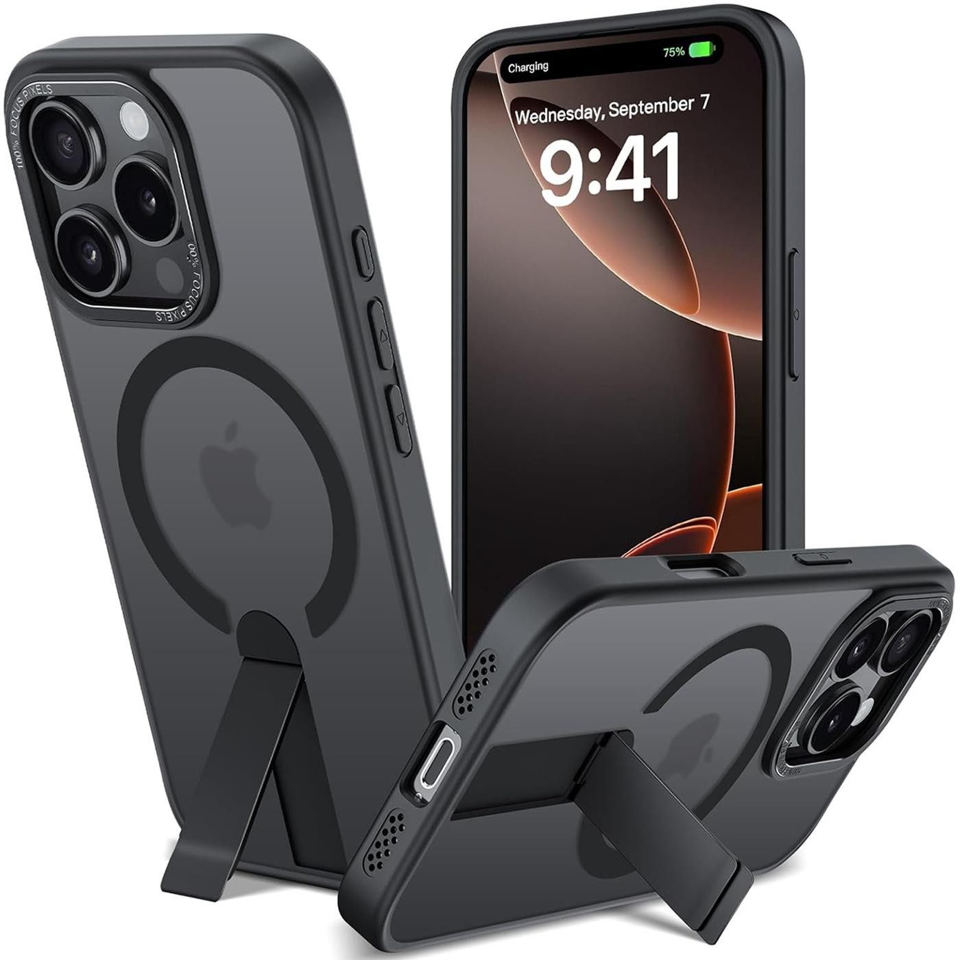 CoolGadget Handyhülle für Apple iPhone 14 Pro 6,1 Zoll, TPU Schutz Hülle Metall Ständer aufklappbar Hülle für Magsafe Zubehör