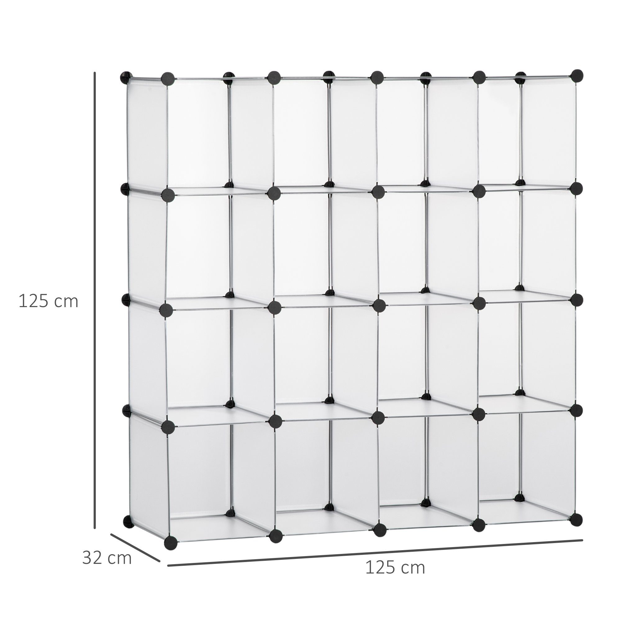 HOMCOM Kommode DIY Regalsystem mit 16 Würfeln (Aufbewahrungsregal, 1 St., DIY-Würfelregal), Kunststoff Stahl Weiß 125 x 32 x 125 cm