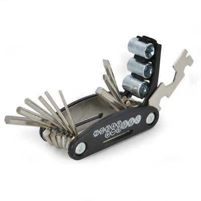 Intirilife Fahrrad-Reparaturset, 1-St., 16 in 1 Reparaturwerkzeug für Fahrrad aus Stahl in Schwarz