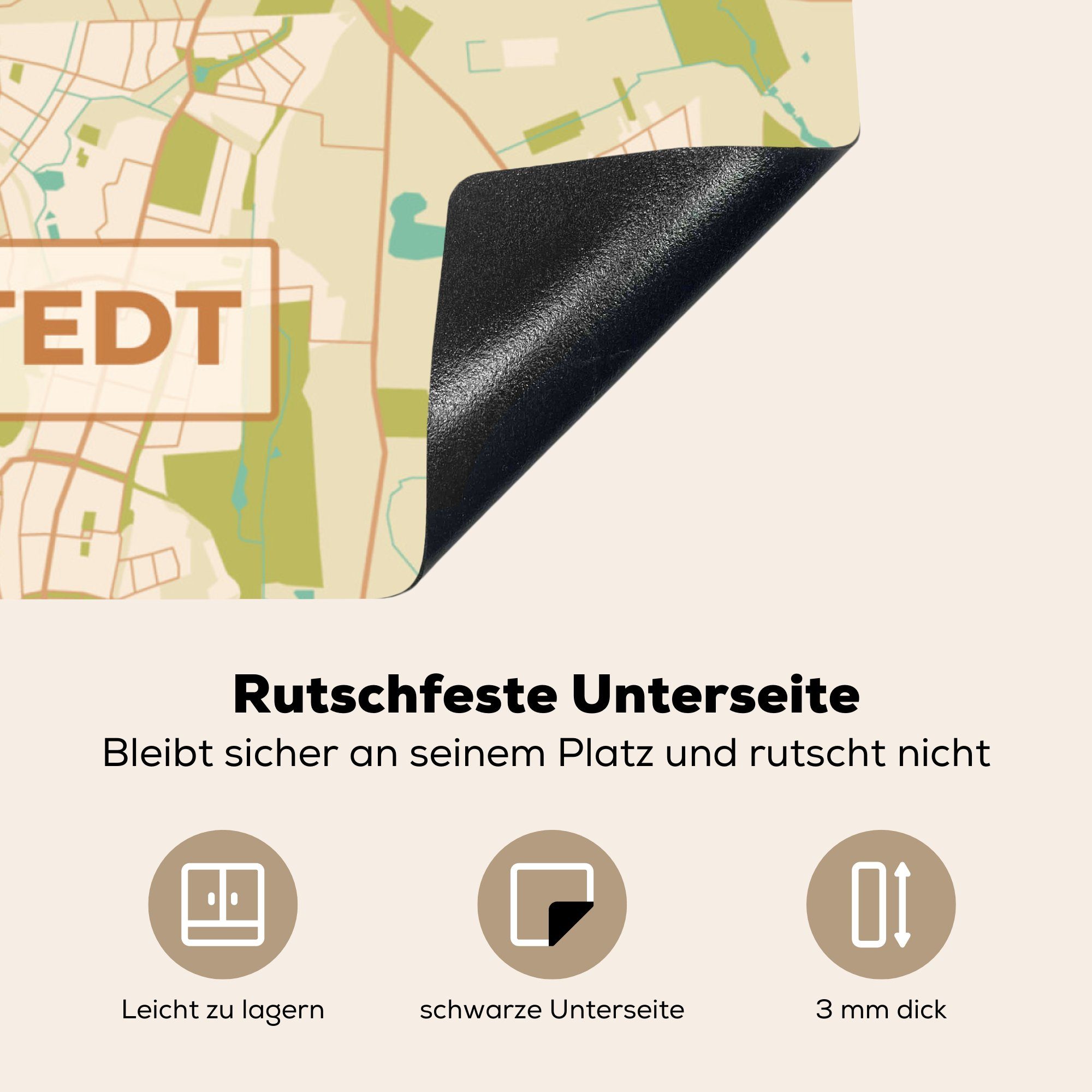 MuchoWow Herdblende-/Abdeckplatte Norderstedt - Karte Vintage Arbeitsplatte Stadtplan, (1 cm, küche Vinyl, Ceranfeldabdeckung, tlg), für 78x78 - 