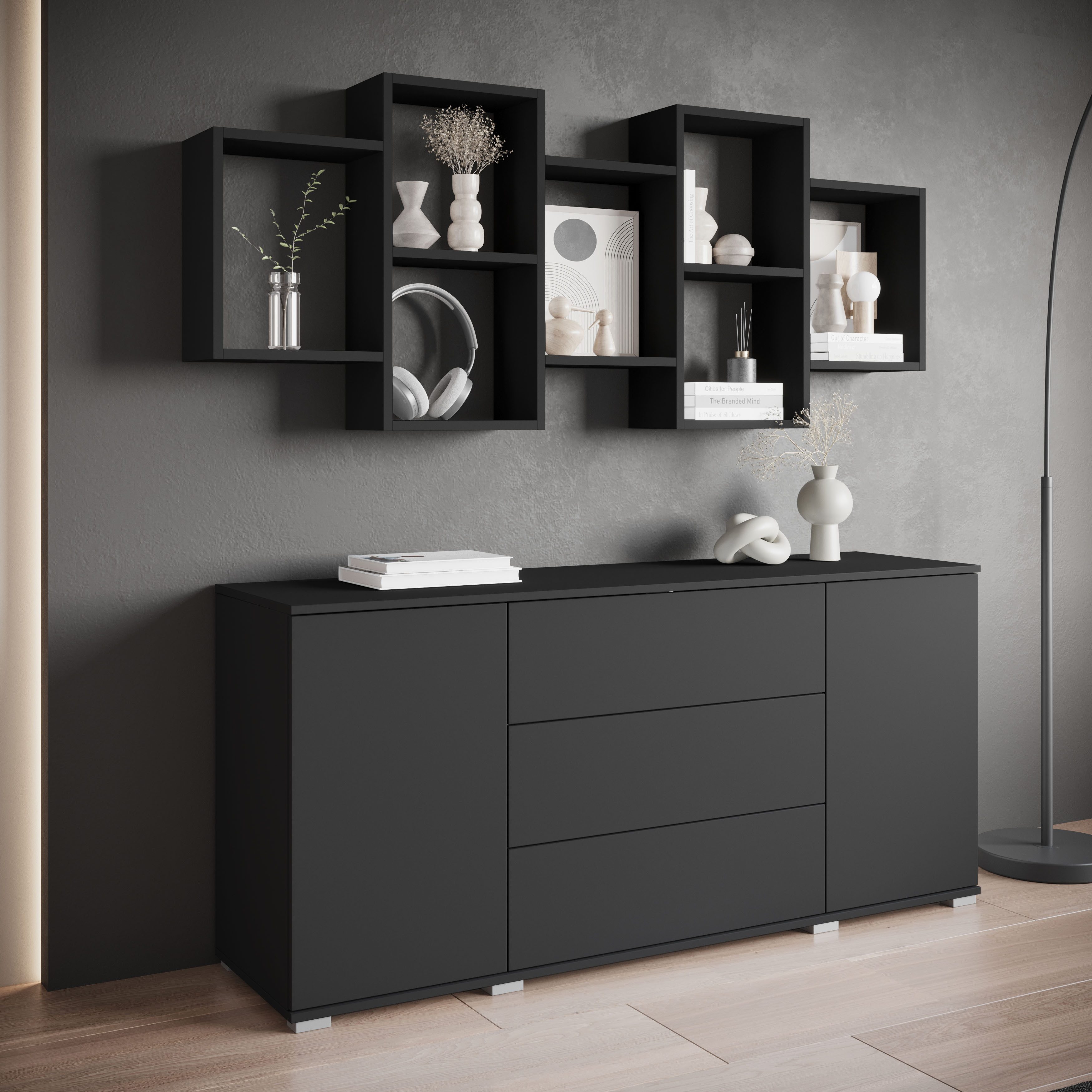 Home affaire Wandboard Wandregal Trio, 1-tlg., Stell- oder Hängeregal, 10 offene Fächer, flexibel montierbar