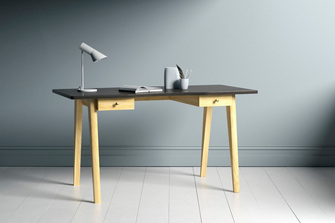 Woodman Schreibtisch Nice (B/T/H: 140/70/75 cm), im skandinavian Design, Tischbeine aus massiver Eiche, FSC®