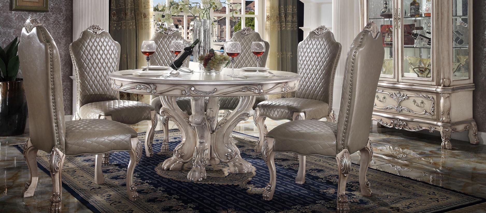 JVmoebel Esszimmerstuhl Barocke Esszimmerstühle aus Leder in elegantem Grau (Set), Made in Europa