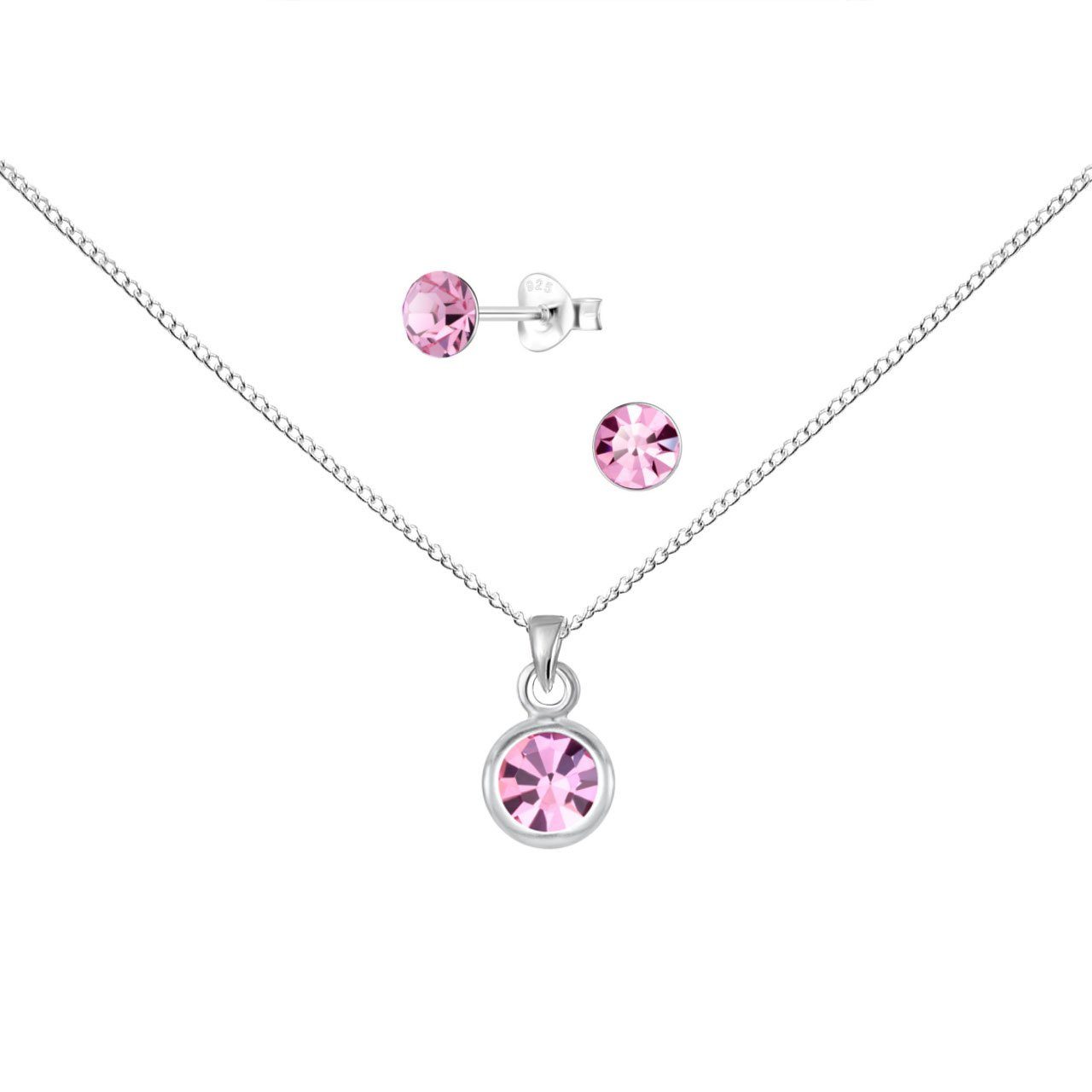 ALEXANDER YORK Schmuckset Kette mit Anhänger, Ohrstecker, SOLITÄR light rose, 4-tlg.