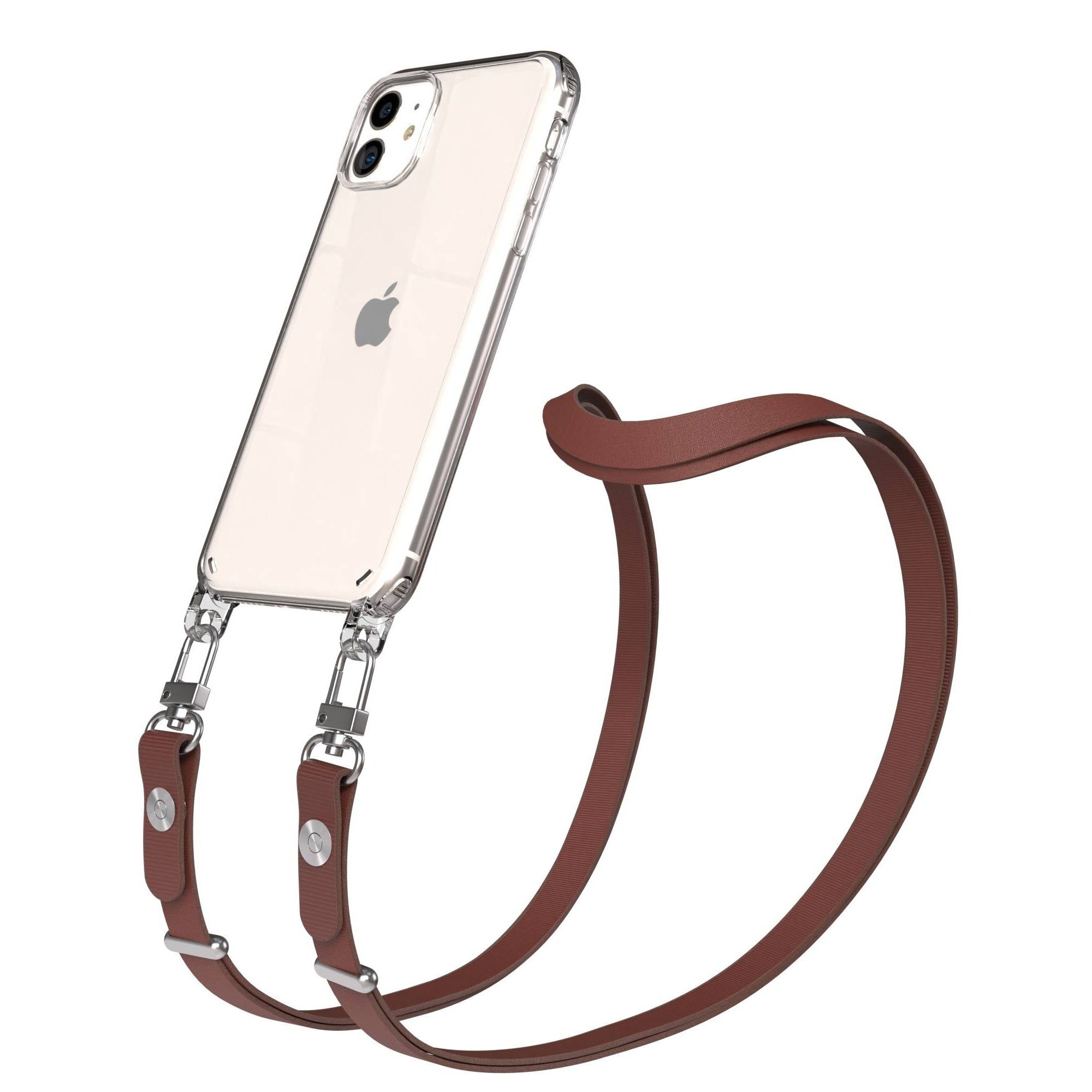 EAZY CASE Handykette für Apple iPhone 11 Handyhülle mit Handyband magnetisch, Smartphone Band in Dunkelbraun mit 2x2 Connectoren und Magnetband