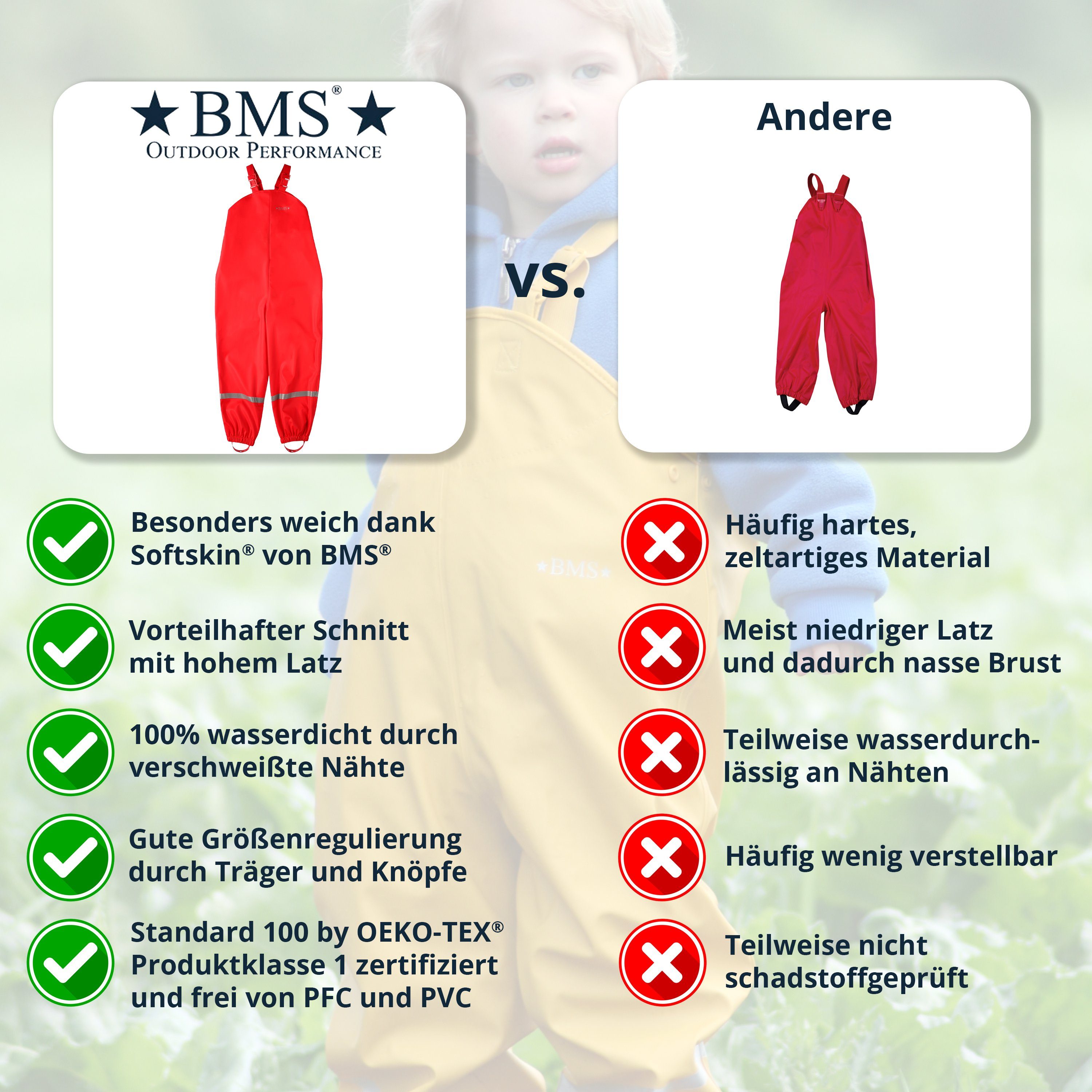BMS Regen- und Matschlatzhose Räuberwald 100% wasserdichte Regenlatzhose OekoTex zertifiziert – Bild 4 von 5