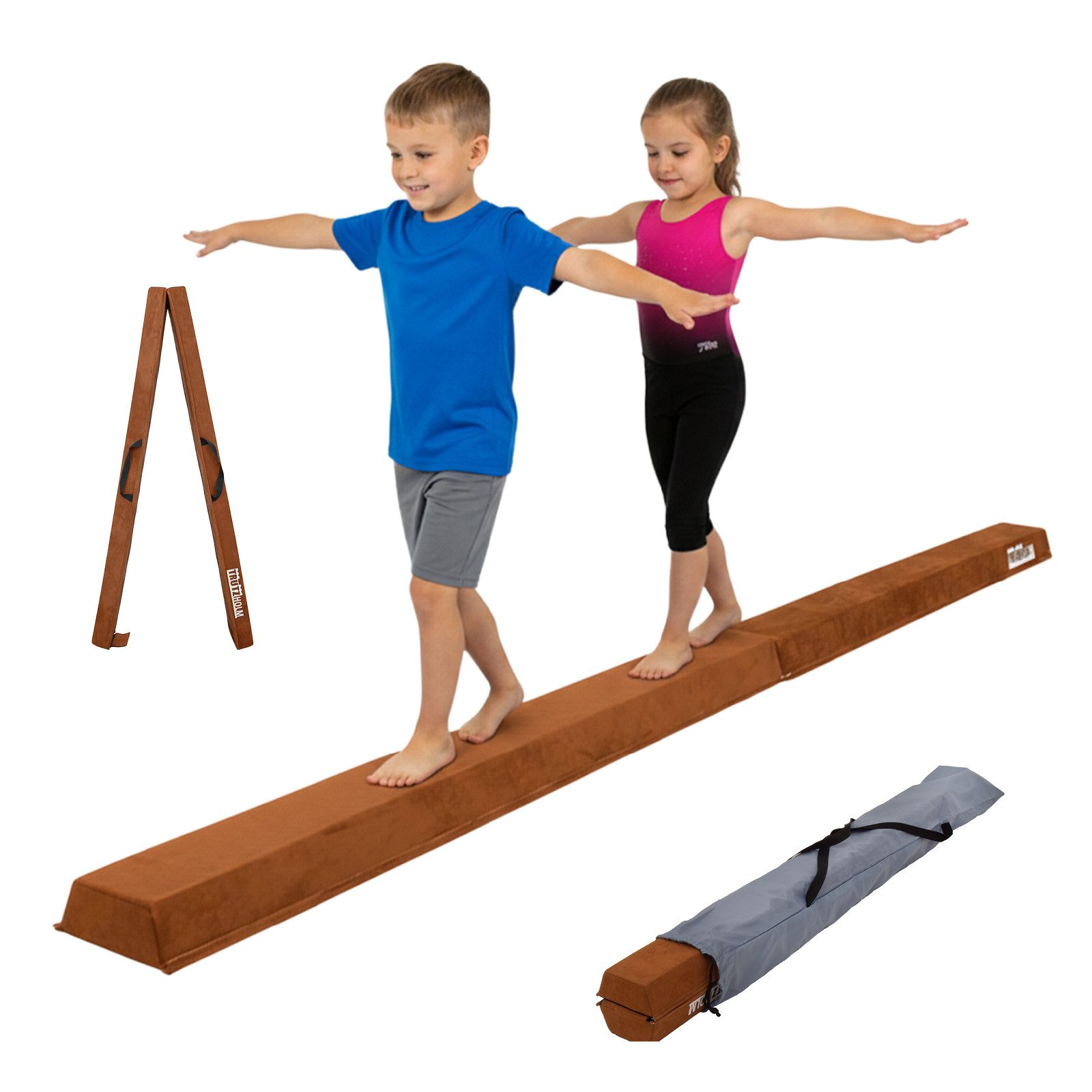 TRUTZHOLM Balanceboard Schwebebalken 270 cm klappbar auf 135 cm Turnbalken inkl. Tragetasche, klappbar, tragbar, bodennah, kombinierbar