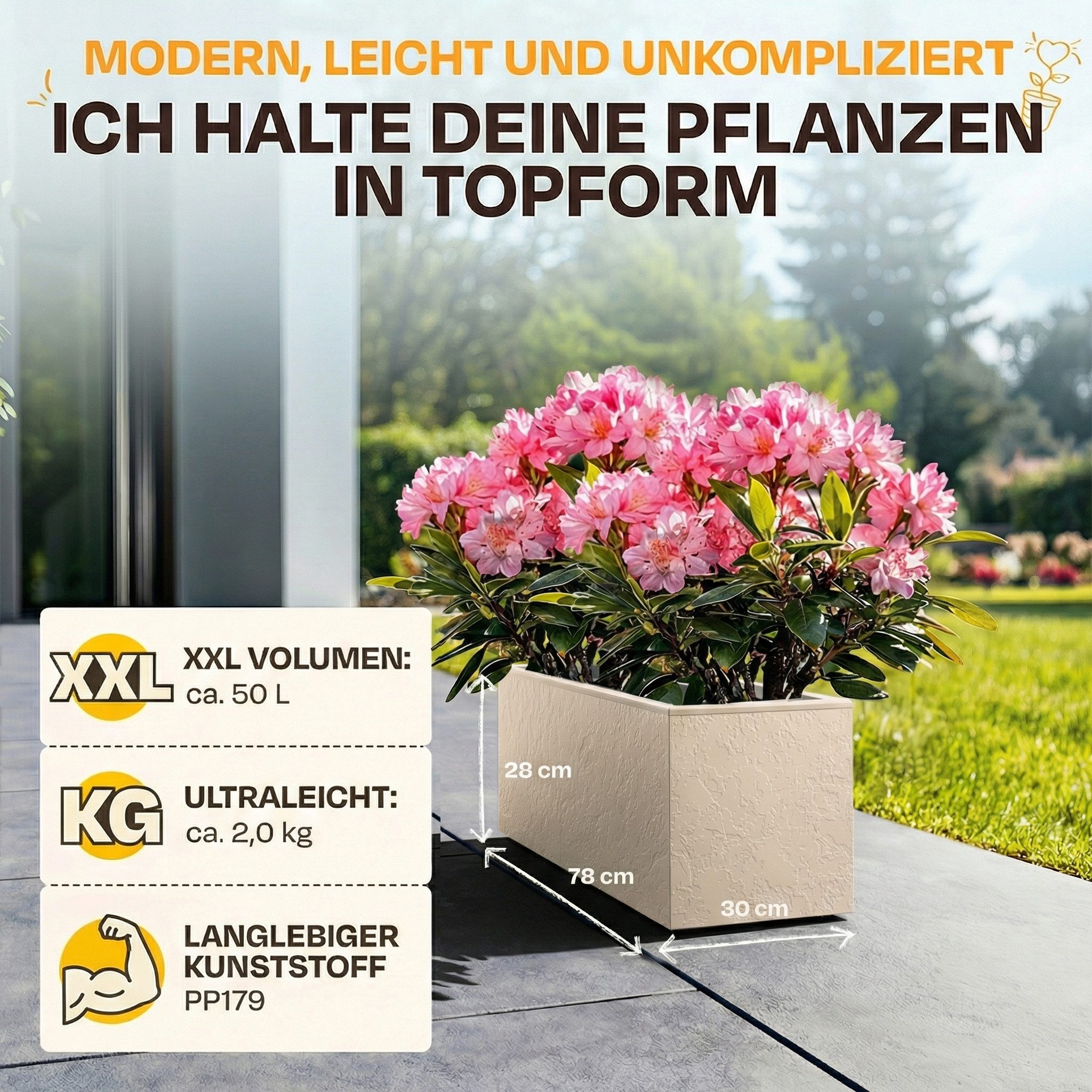 ONDIS24 Pflanzkübel Ondis24 Blumenkübel Vulkano, 50L Blumenkasten (1 St), mit cleverem Wasserspeicher am Boden