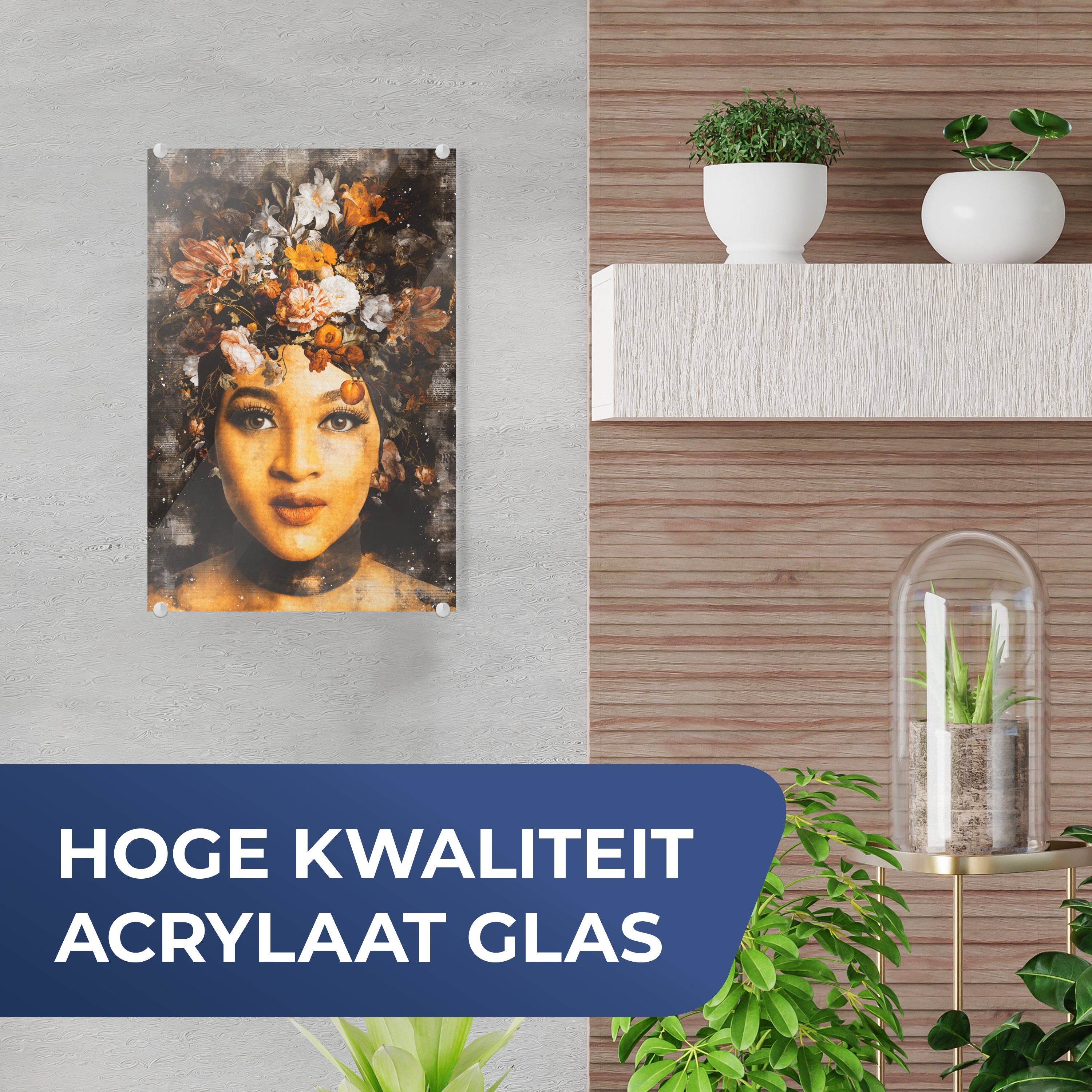 Glas (1 Blumen St), auf Bilder - - Frauen Glas Wandbild - Farbe, Wanddekoration Acrylglasbild Foto Glasbilder auf - MuchoWow -