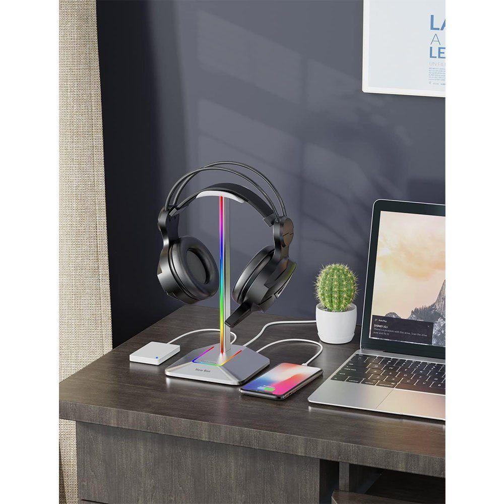 und Gontence Silber mit USB-Typ-C-Ladegerät RGB-Kopfhörerständer (Kopfhörerständer) Kopfhörerständer, Datenübertragung