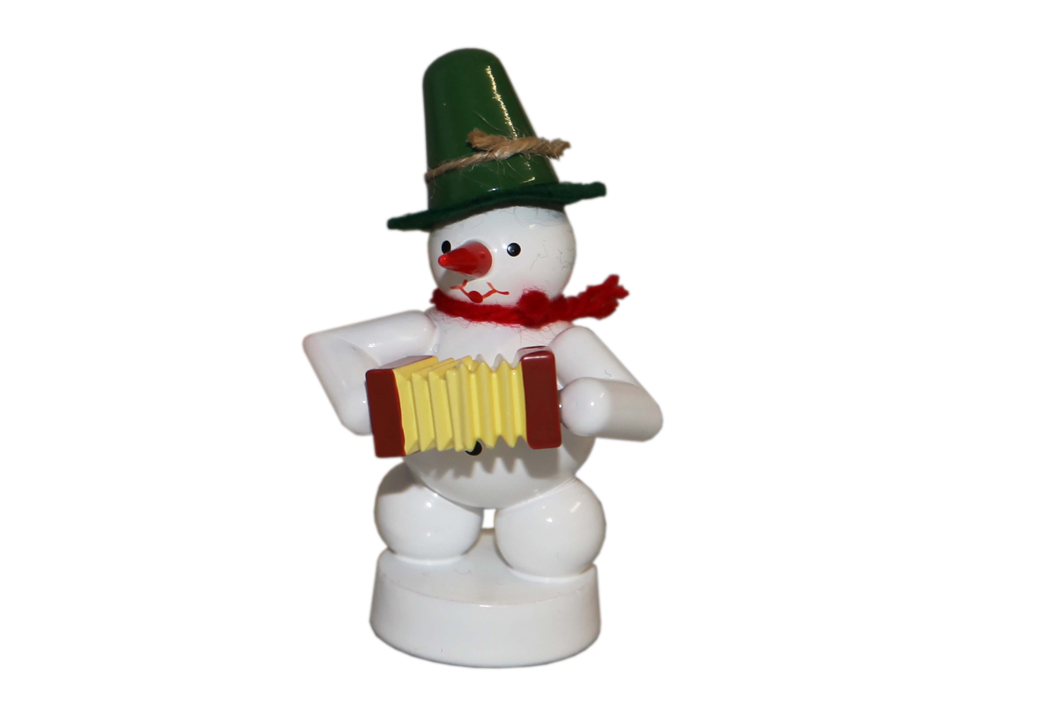 Volkskunst Zenker Schneemann Weihnachtsdekoration Schneemann mit Concertina Höhe 8cm NEU