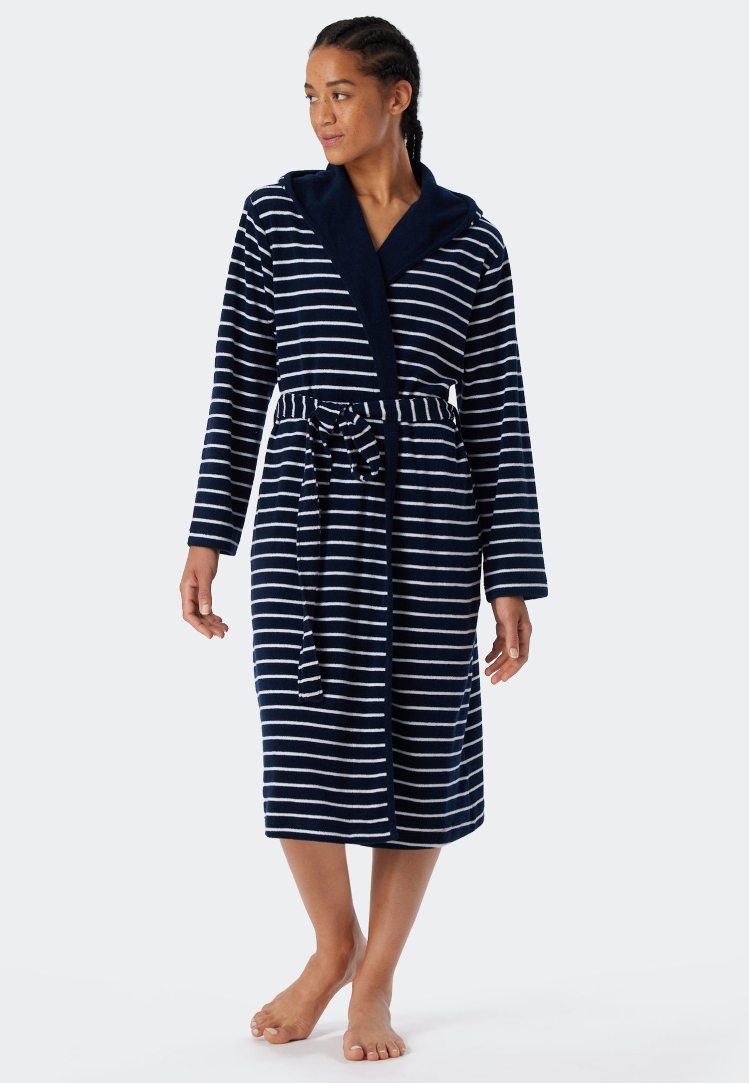 Schiesser Bademantel Feather Terry, Midilänge, Baumwoll-Mix, Kapuze, Gürtel günstig online kaufen