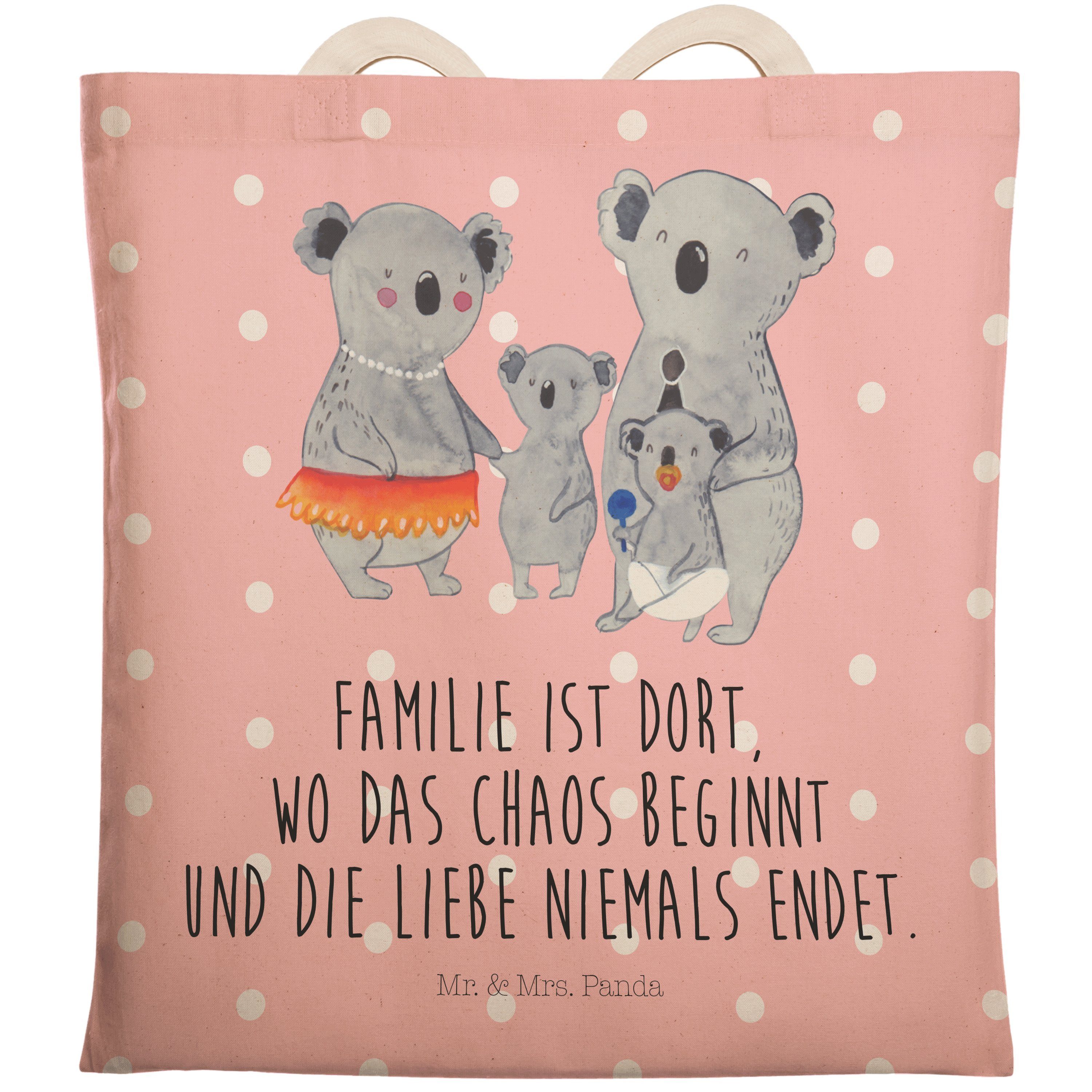 Mr. & Mrs. Panda Tragetasche Koala Familie - Rot Pastell - Geschenk, Shopper, Stofftasche, Kinder, (1-tlg)