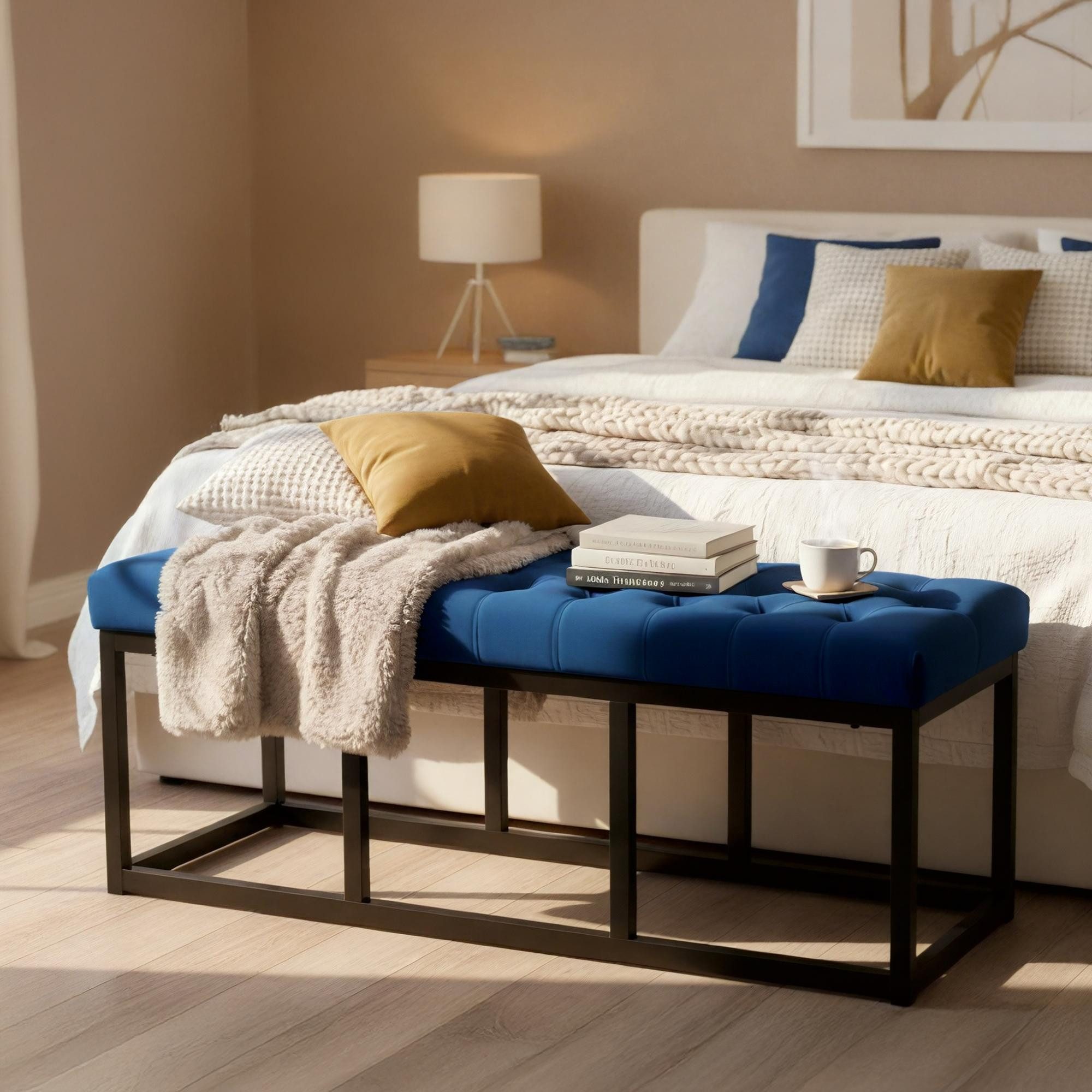 CLP Sitzbank Polson Samt Schwarz (1er), mit robustem Metallgestell