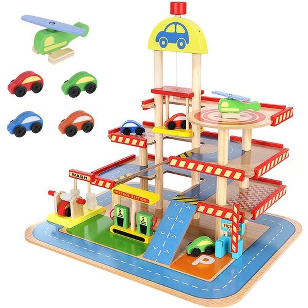 KRUZZEL Spiel-Parkhaus Holzparkplatz Kinderspielzeug Autos (Spar-Set, Holzs günstig online kaufen