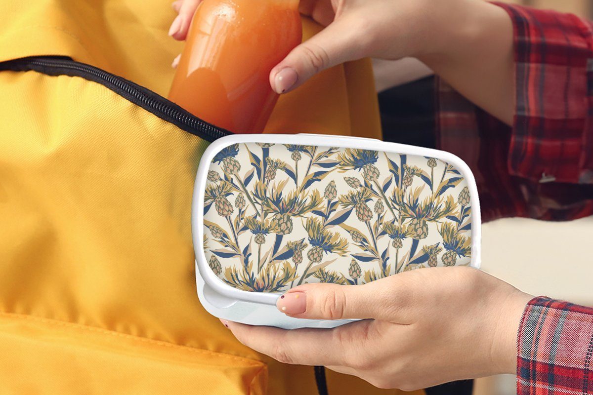 Natur, (2-tlg), für Muster Blumen Gestaltung und Jungs - Kinder Brotdose, Kunststoff, für Brotbox Mädchen - und Erwachsene, weiß Lunchbox MuchoWow -