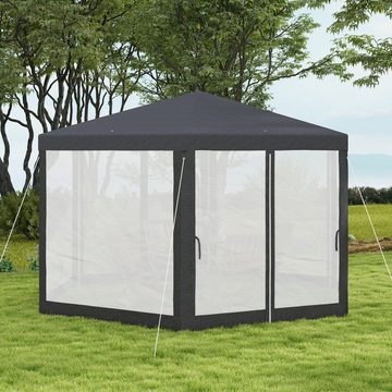 Outsunny Pavillon ca. 4 x 4 m Gartenpavillon mit Moskitonetz, mit 6 Seitenteilen, (Gartenzelt, Festzelt), Polyester Metall Dunkelgrau