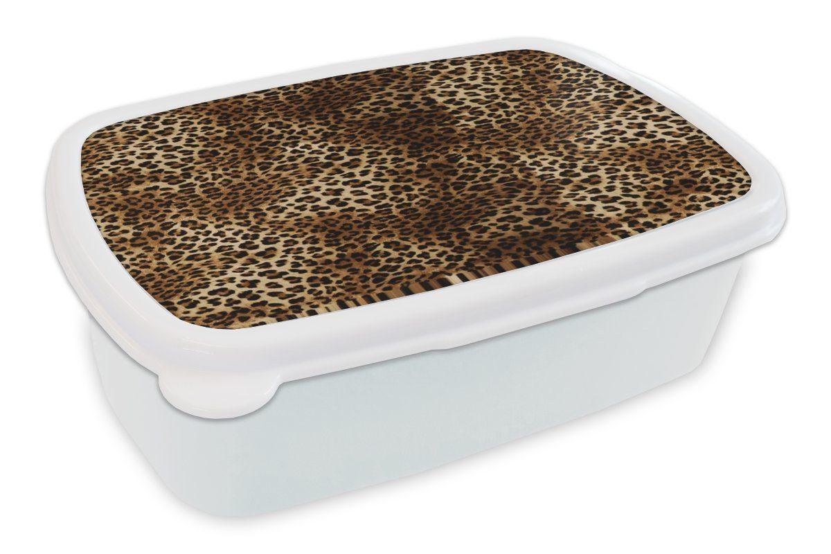 MuchoWow Lunchbox Pantherdruck - Wilde Tiere - Muster, Kunststoff, (2-tlg), Brotbox für Kinder und Erwachsene, Brotdose, für Jungs und Mädchen weiß
