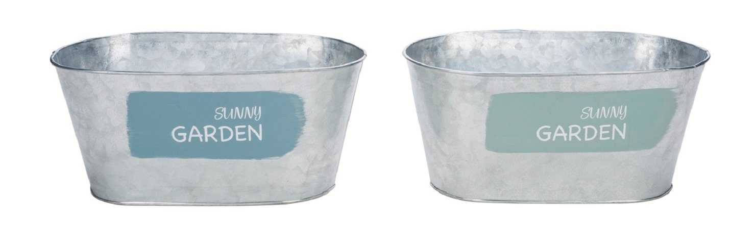 Gehlmann Dekokorb Zinktopf, oval, 2 Stück, silber / blau (Set, 2er Set), made in Germany