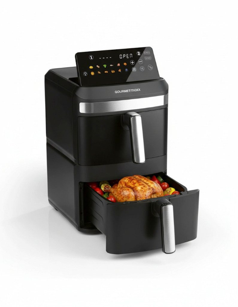 GOURMETmaxx Heißluftfritteuse FryUp XL, 1800 W, 12 L Fassungsvermögen, 12 Automatik-Programme & 6 Garmethoden