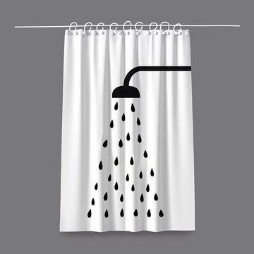 Duschvorhangklammer Badezimmer-Duschvorhang mit schwarzem Duschkopfmuster, KIKI