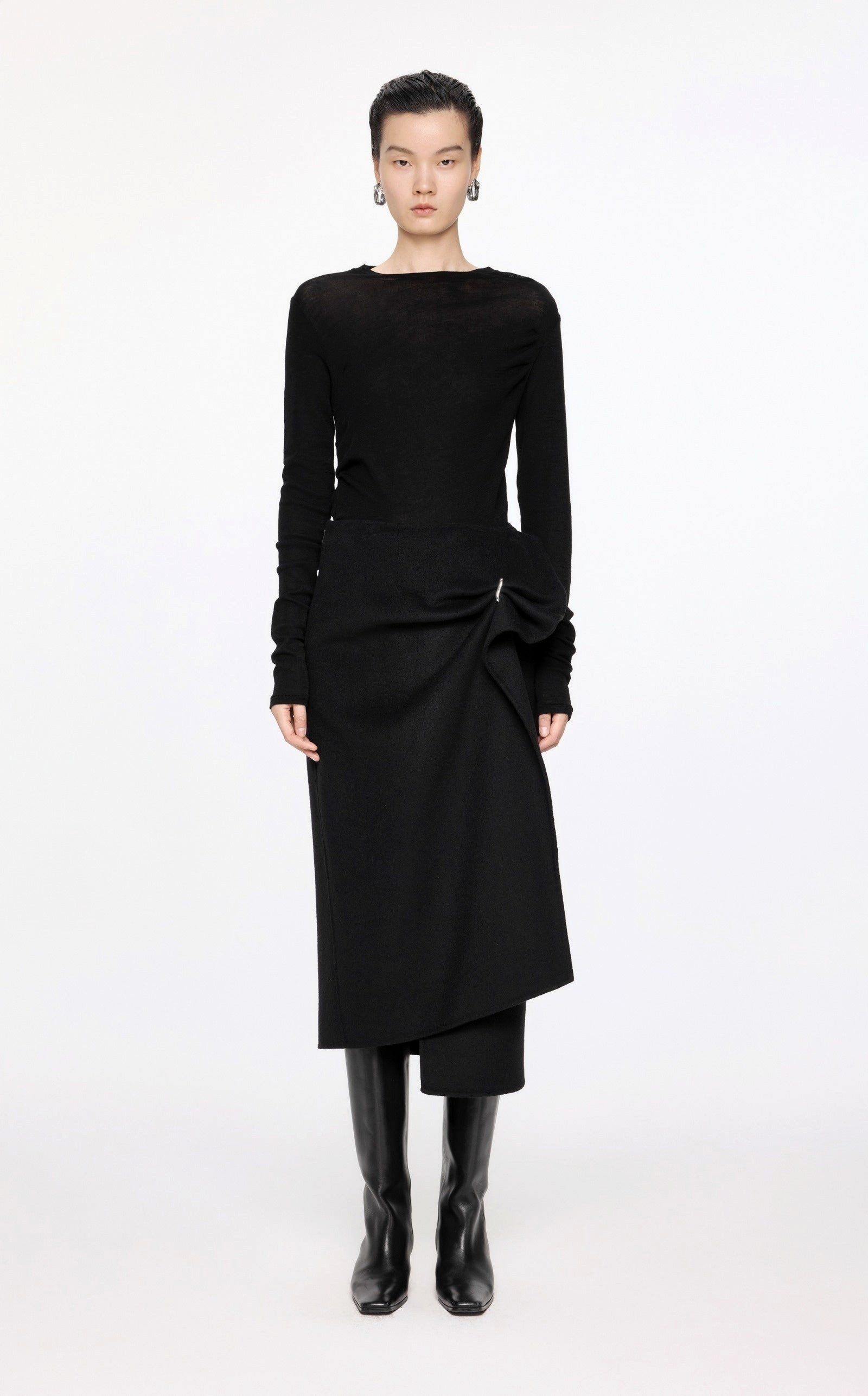 JNBY Sommerrock Damen Regular Rock mit Brosche und seitlichem Reißverschluss Schwarz