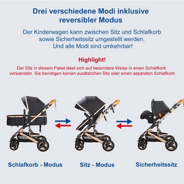 TPFLiving Kombi-Kinderwagen Baby Buggy Babyschale Babywanne 5-Punkt-Sicherheitsgurt Getränkehalter, Sicherheitsschlaufe Kinderwagen 3 in 1 mit Stoßfederung- Rot