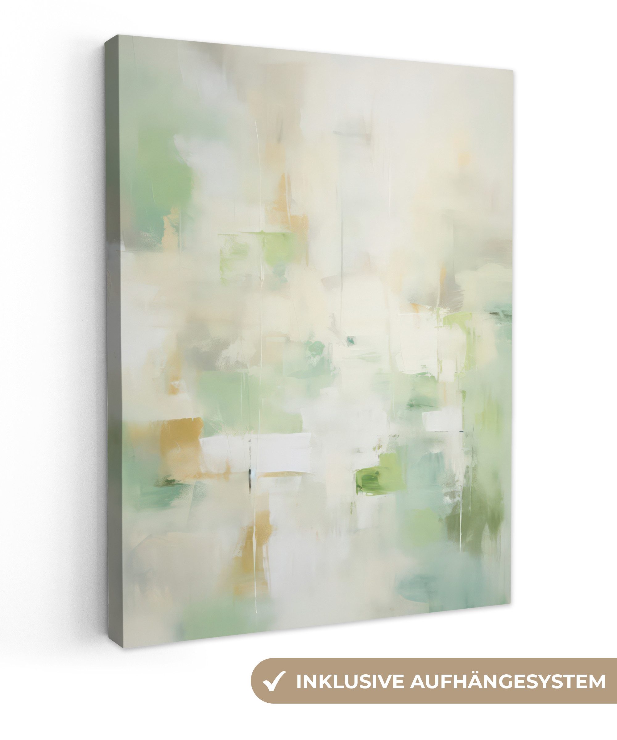 OneMillionCanvasses® Leinwandbild Abstrakt - Kunst - Weiß - Grün - Modern, Grün, Weiß (1 St), Leinwand Bilder für Wohnzimmer Schlafzimmer 30x40 cm
