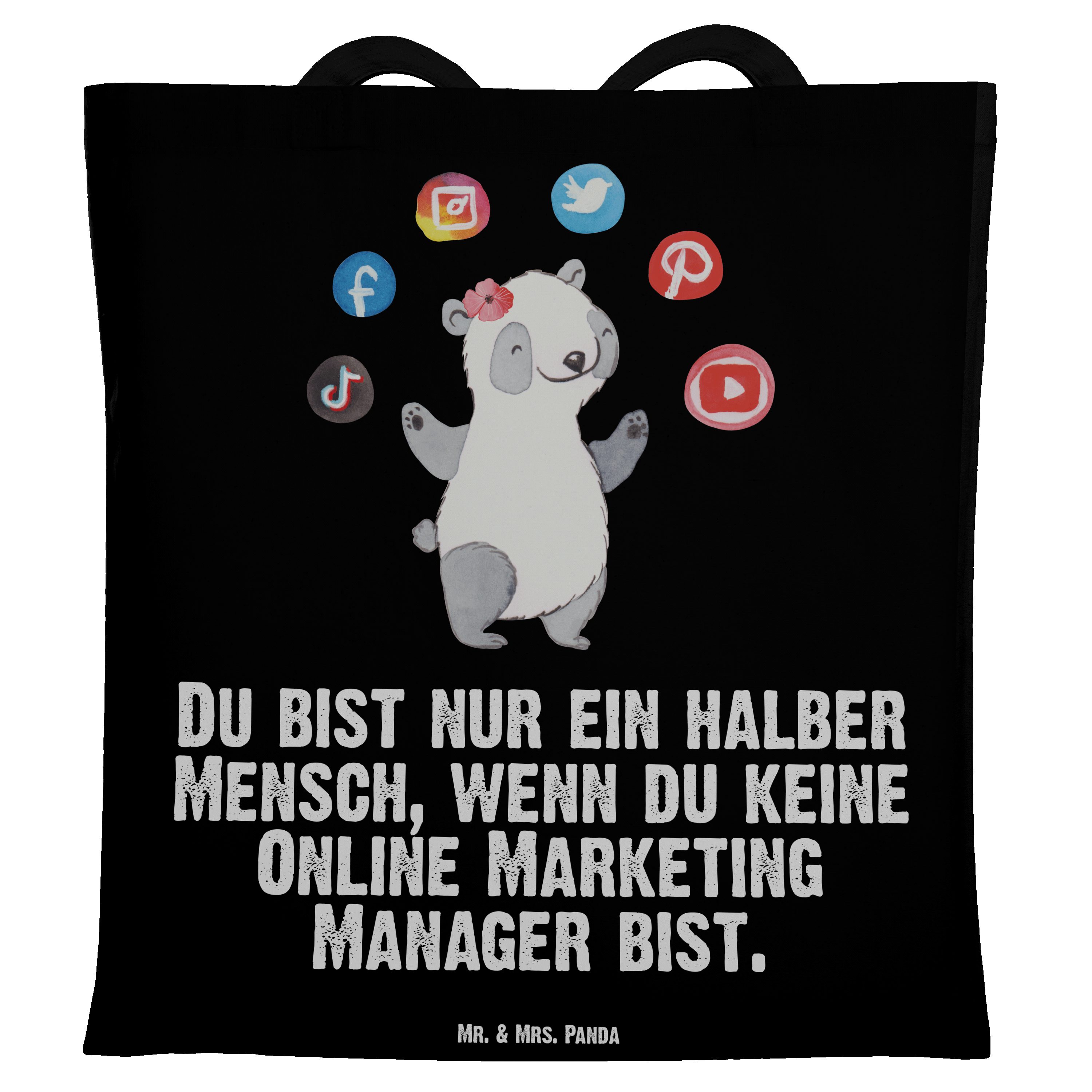 Mr. & Mrs. Panda Tragetasche Online Marketing Manager mit Herz - Schwarz - Geschenk, Beuteltasche, (1-tlg)