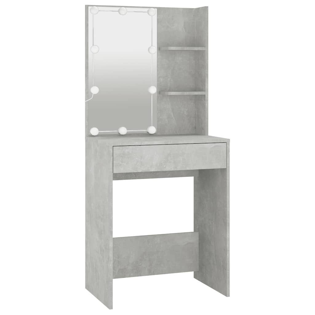 furnicato Schminktisch Betongrau 60 x 40 x 140 cm mit LED-Leuchten (1-St)