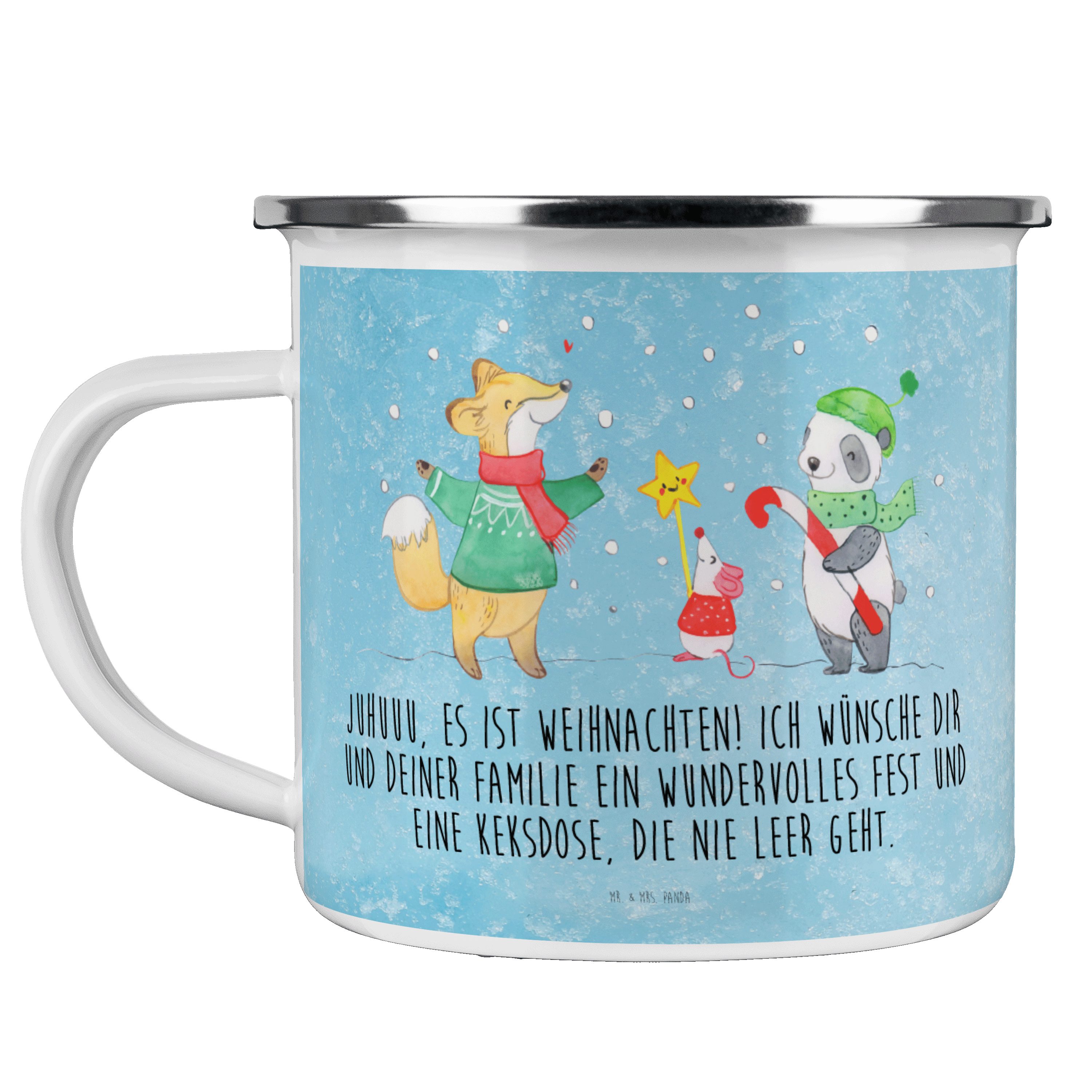 Mr. & Mrs. Panda Becher Winter Weihnachtsfreude - Eisblau - Geschenk, Weihnachtsdeko, Nikolau, Emaille