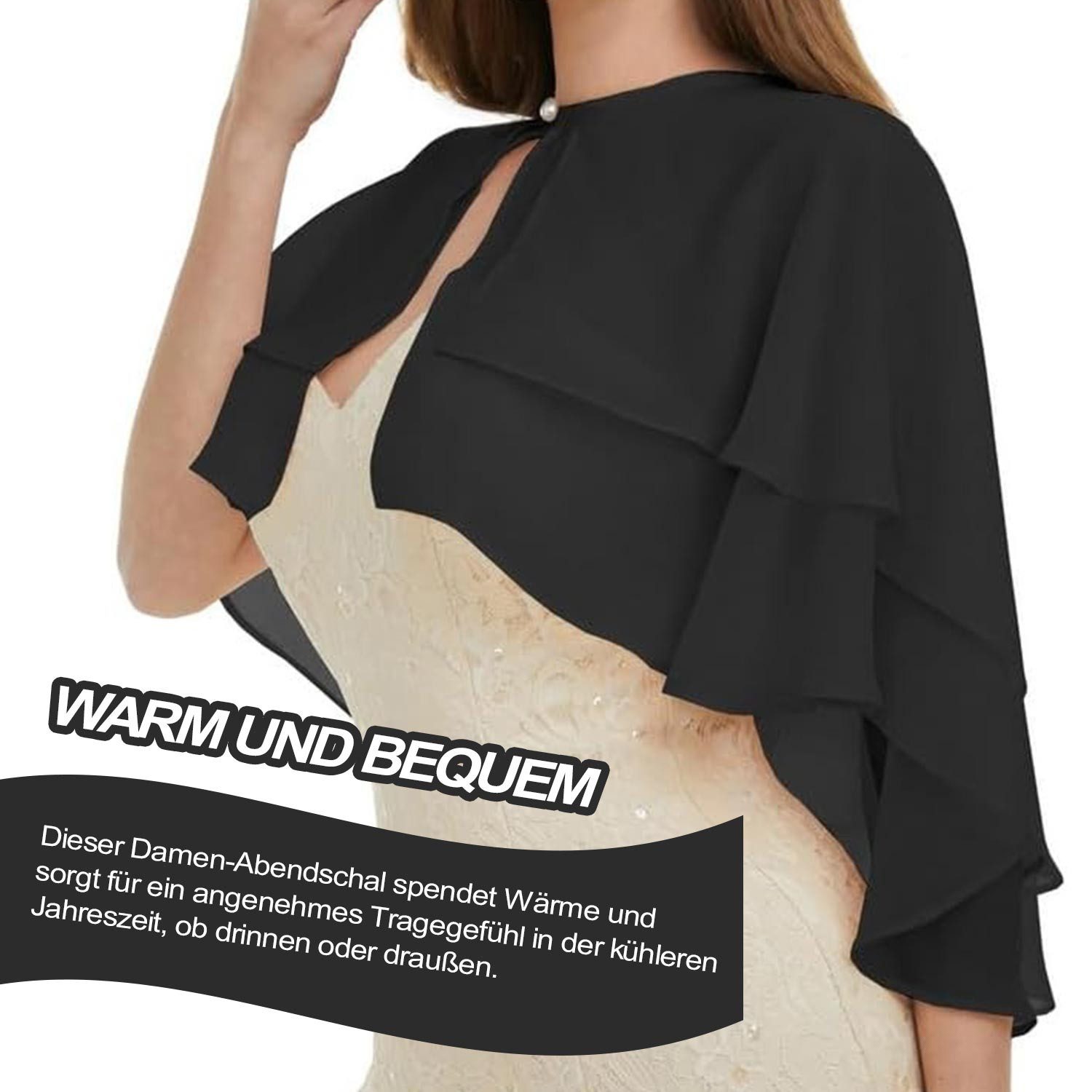 Refttenw Modeschal Chiffon Bolero Damen Brautjacke Cape mit Perlen Stola für Abendkleid, (1-St), Doppellagiger Chiffon – luftig, fließend, mit zartem Perlenschimmer