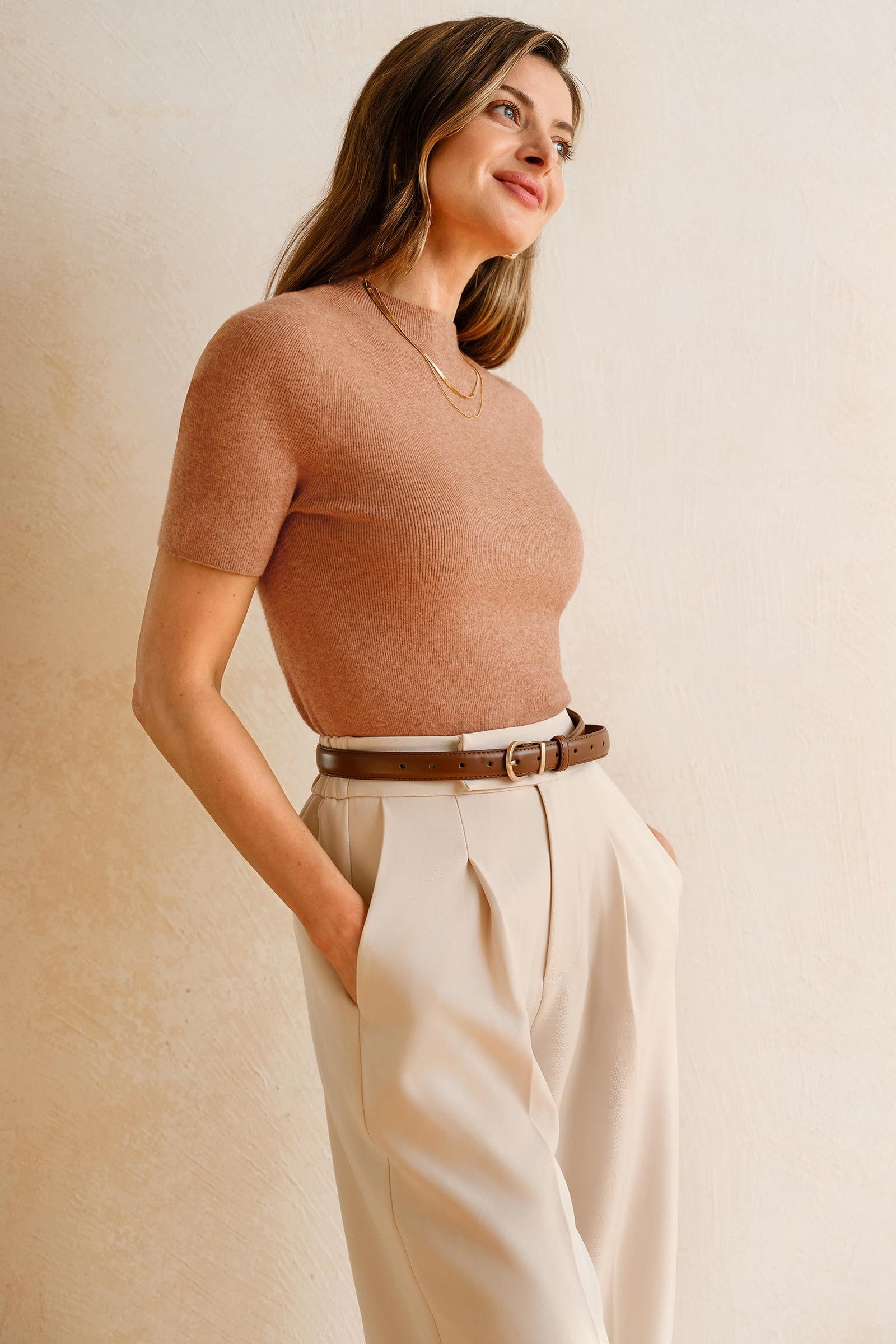 Arach&Cloz Kurzarmpullover Damen Pullover Wolle Blended Seamless Tops Rollk günstig online kaufen