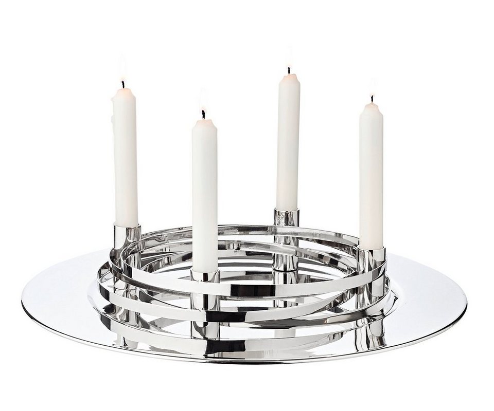 EDZARD Adventskranz La Avia, (40 cm) Kerzenhalter für Stabkerzen,  Adventsleuchter als Weihnachtsdeko für 4 Kerzen, Kerzenkranz als Tischdeko  mit Silber-Optik, Adventskranz mit edler Silber-Optik