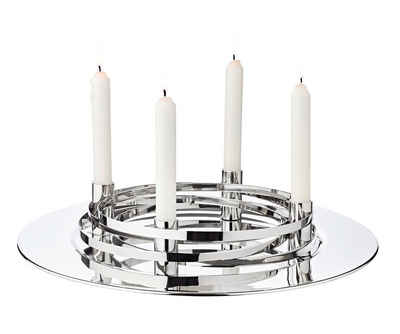 EDZARD Adventskranz La Avia, (40 cm) Kerzenhalter für Stabkerzen, Adventsleuchter als Weihnachtsdeko für 4 Kerzen, Kerzenkranz als Tischdeko mit Silber-Optik