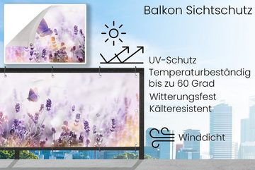 MuchoWow Balkonsichtschutz Lavendel - Schmetterling - Natur (1-St) Balkonbanner, Sichtschutz für den Balkon, Robustes und wetterfest