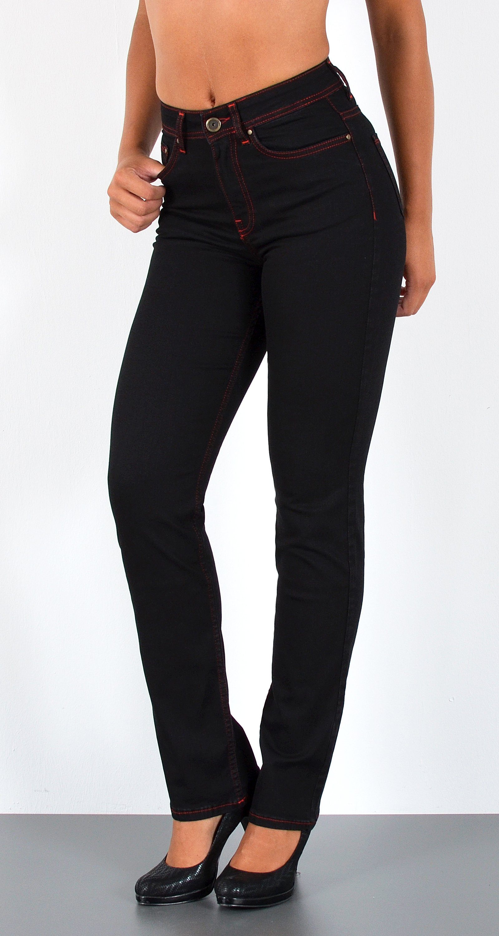 ESRA Straight-Jeans Damen Straight Leg Jeans hohe Leibhöhe Stretch-Jeans Regular Jeans G6 High Waist Straight Fit Jeans Damen Regular Hose bis Übergröße