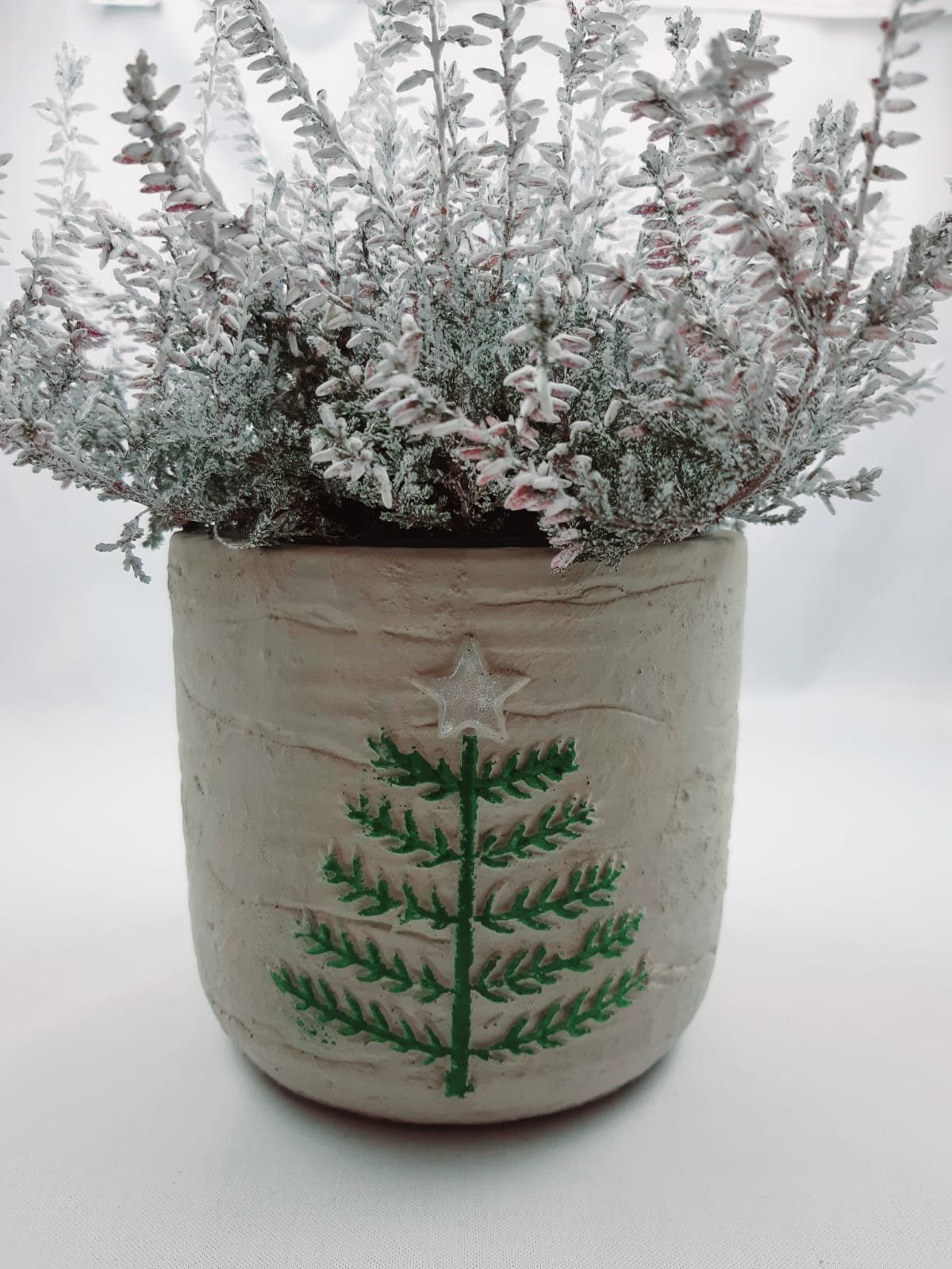 Betontopf Weihnachten handgearbeitet Winterzeit Blumentopf grüne Übertopf mit Tannenbaum mit Vosteen (Deko, Tannenbaum Fichte),