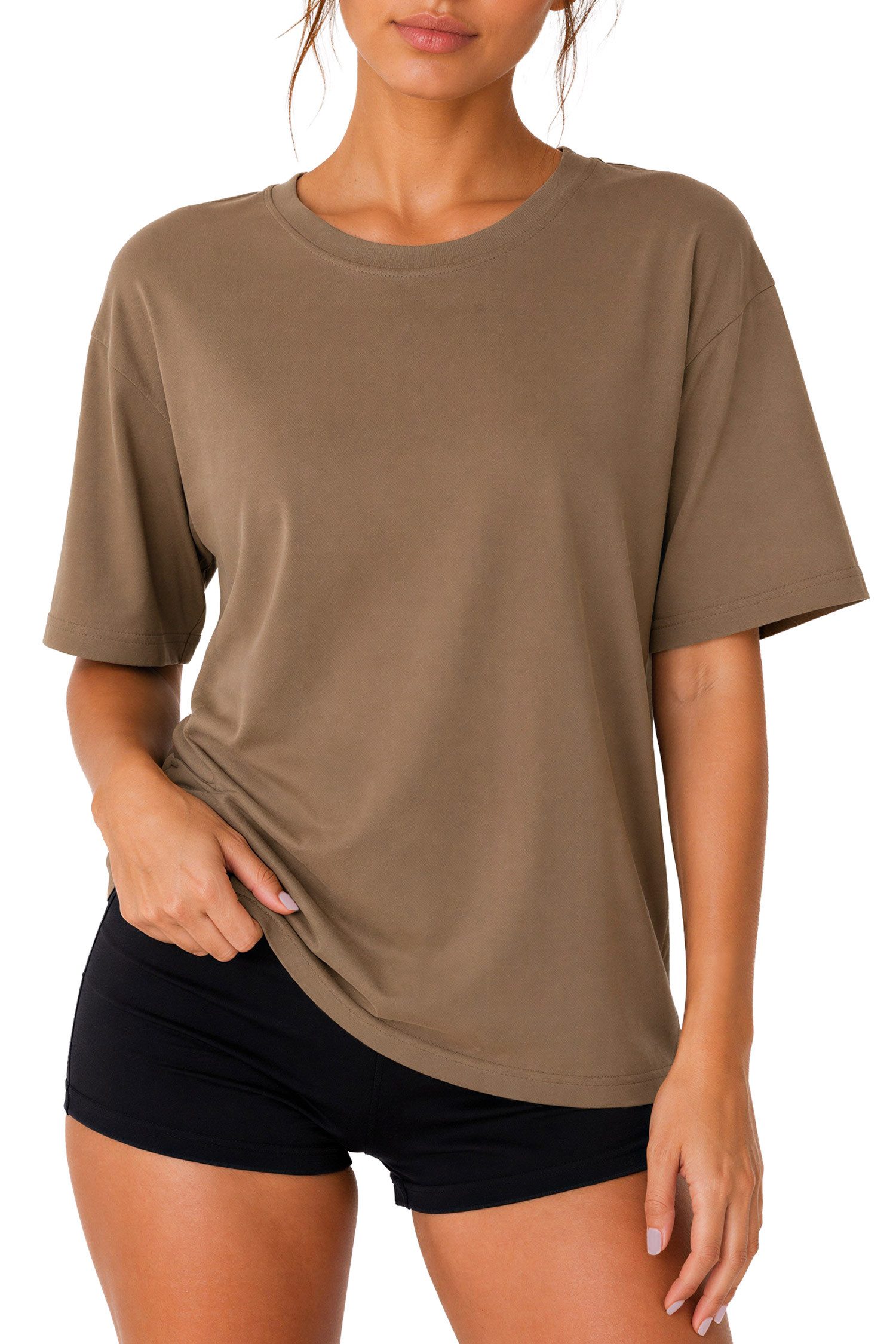 Reichstadt T-Shirt Damen Regular Fit Kurzarmshirt Shoulder Drop 25RSW071 Weich fließendes Baumwolljersey, formstabiler Rippbund