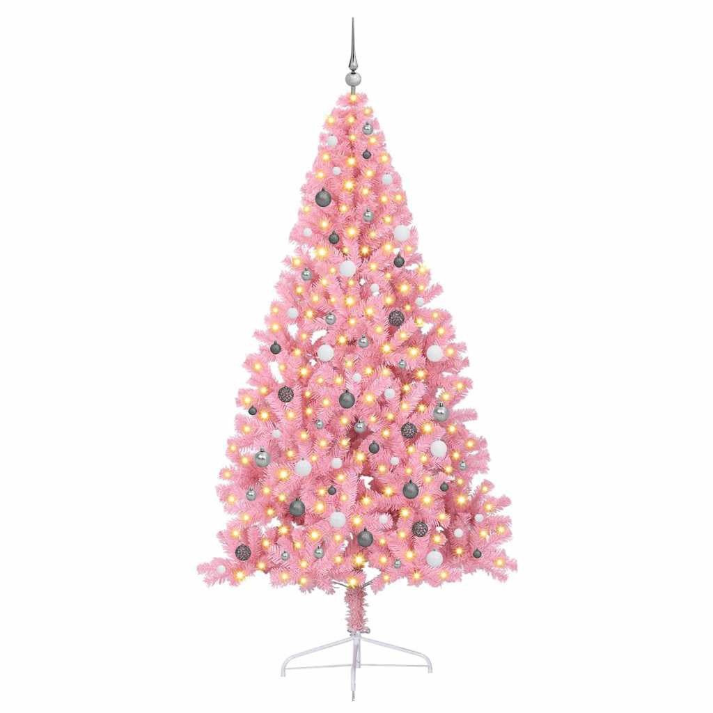 vidaXL Künstlicher Weihnachtsbaum Künstlicher vorbeleuchteter Weihnachtsbaum Rosa 240 cm PVC