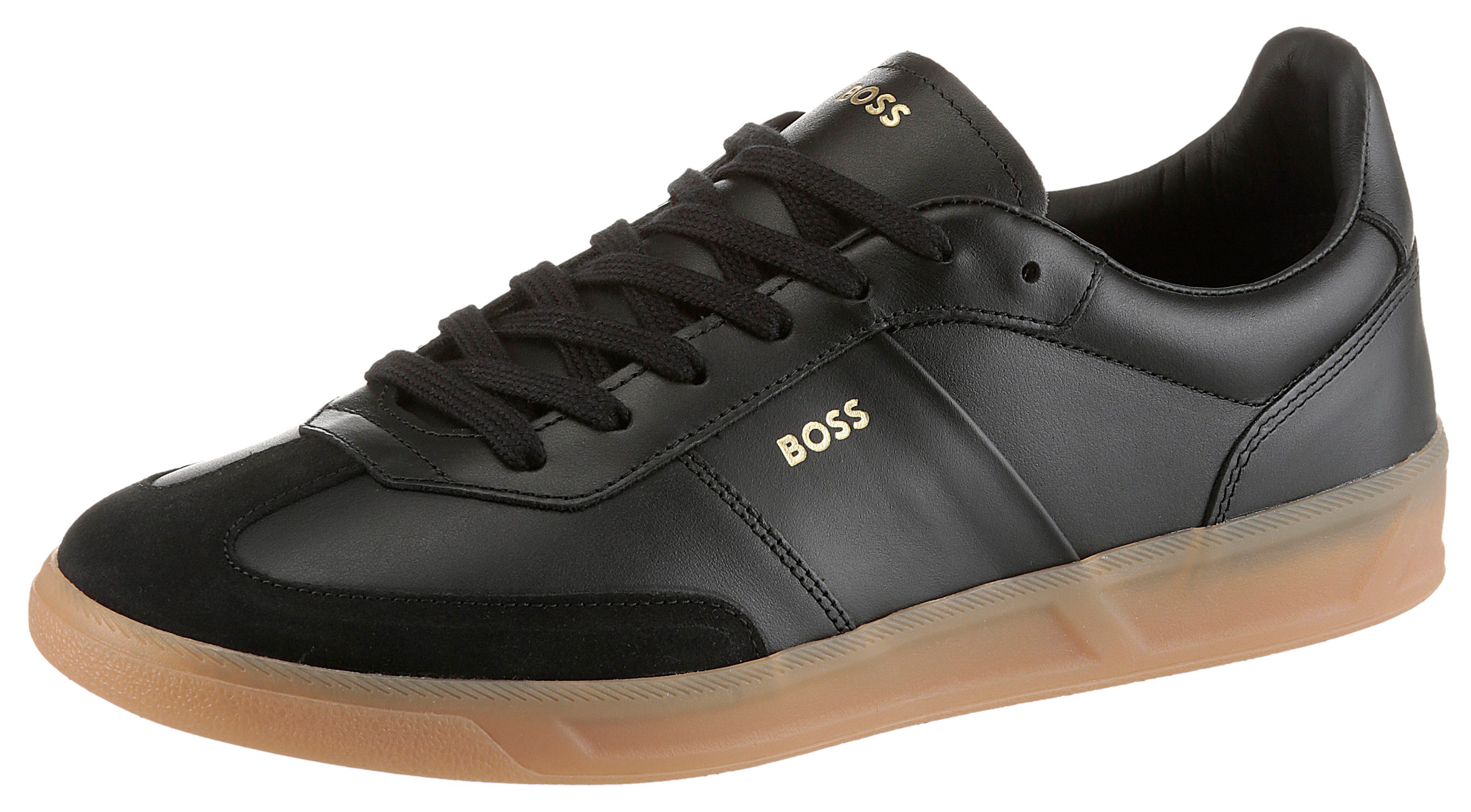 BOSS Brenta_Tenn Sneaker Freizeitsneaker, Schnürschuh, Retro-Sneaker, honigfarbene Laufsohle