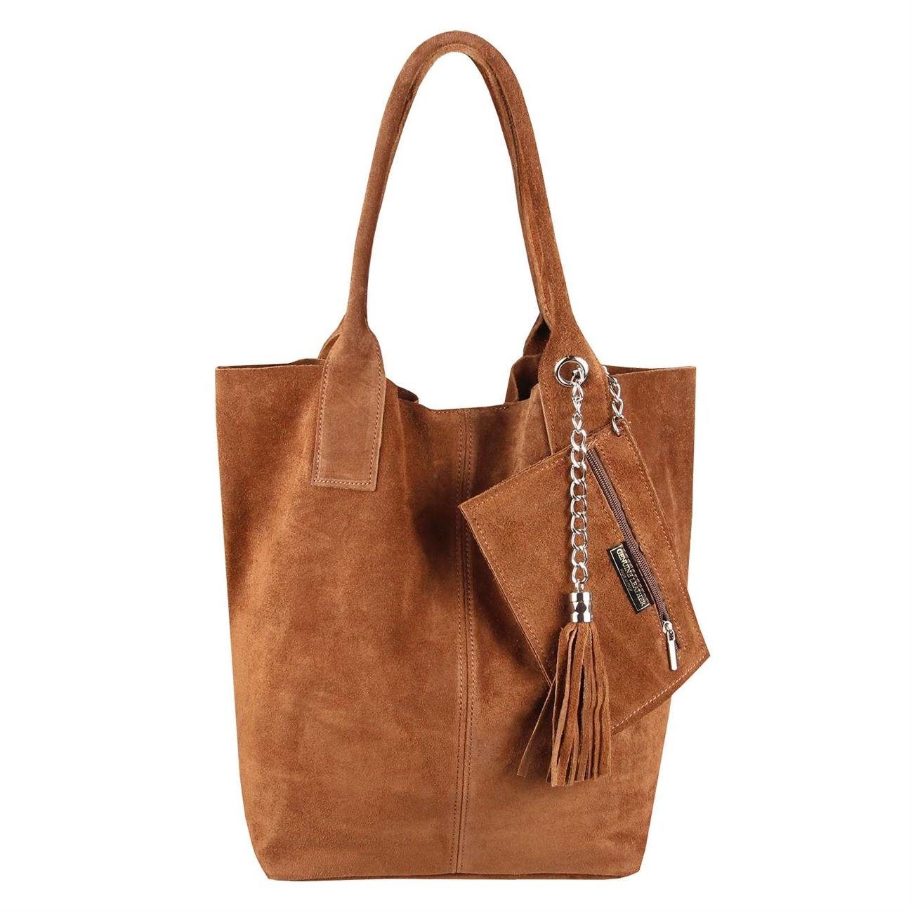 ITALYSHOP24 Schultertasche Made in Italy Damen Leder Wildleder A4 Shopper S günstig online kaufen