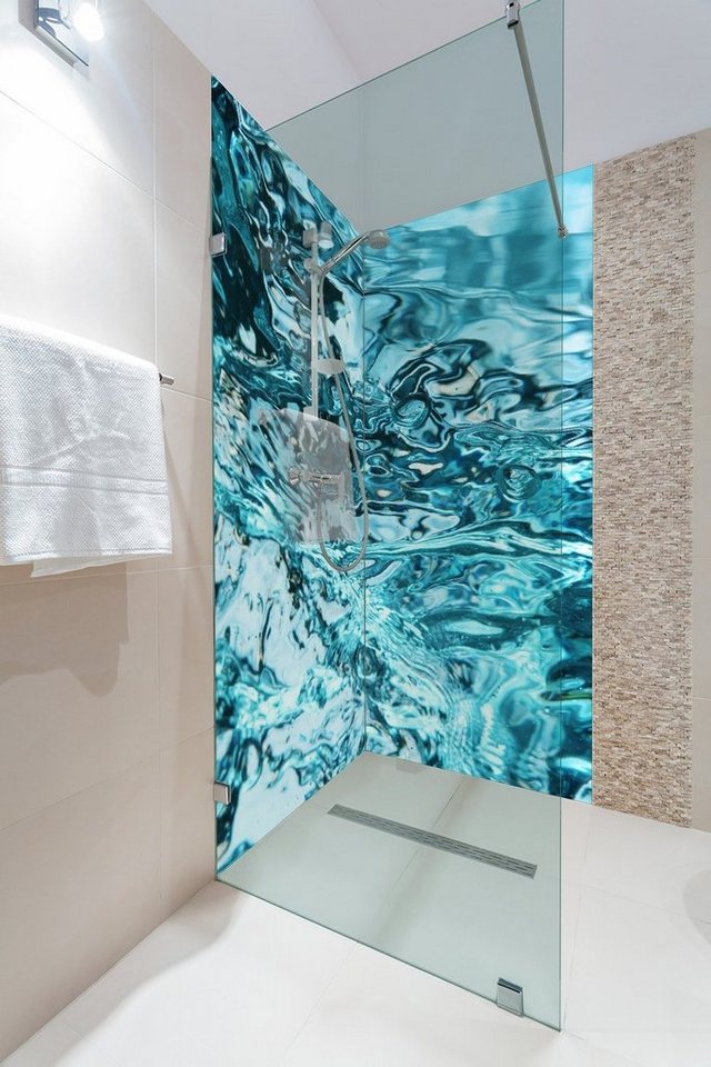 Thumbnail - Wallario Duschrückwand Frisches blaues Wasser in Aufruhr, (2-tlg)