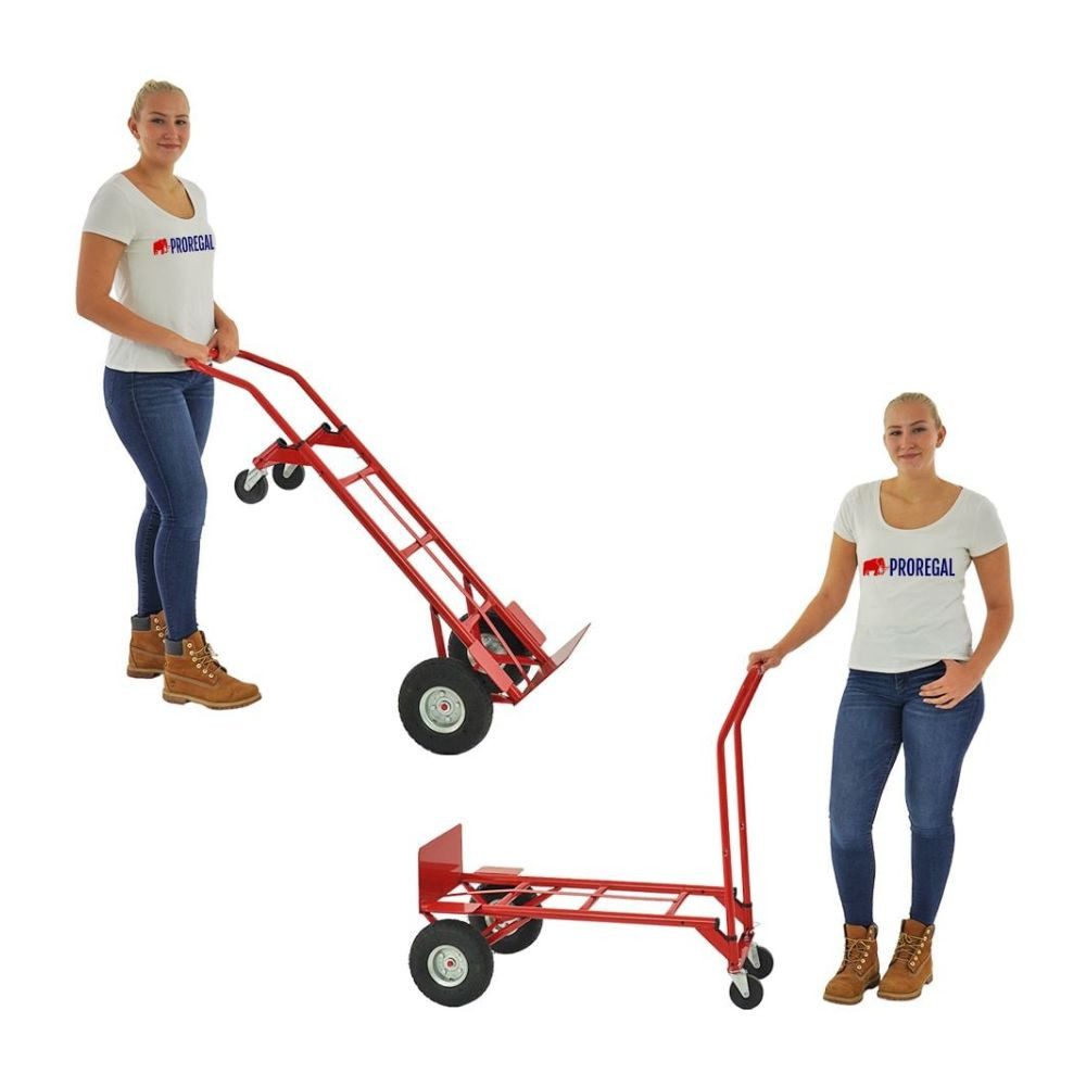 PROREGAL® Multifunctional Steel Tube Hand Truck, Dimensions (HxWxD): 133x55x46cm, Load Capacity: 200kg, Rubber Tires