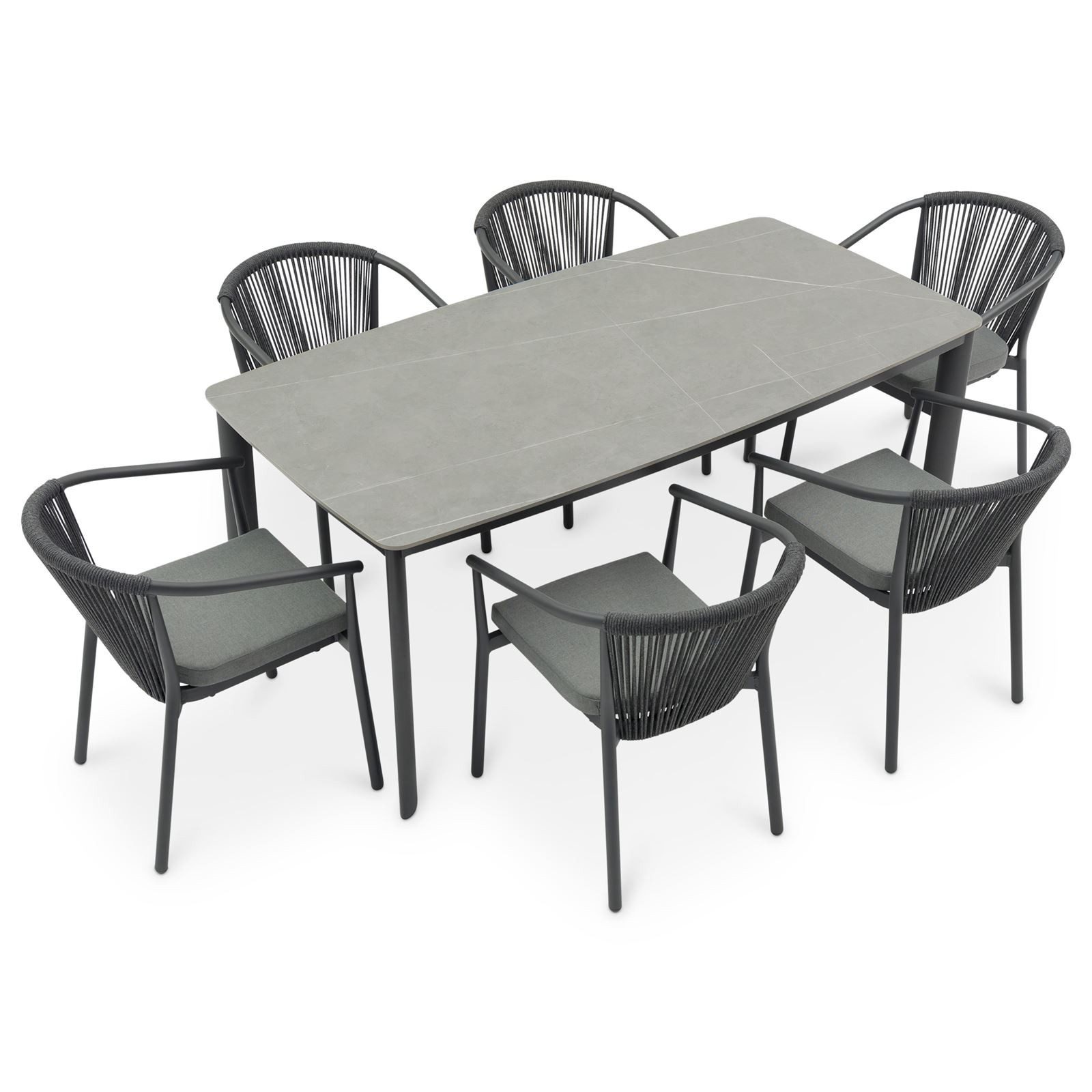 IDIMEX Garten-Essgruppe TAVOLO, Gartenmöbel Set, Tisch mit Keramik- Platte 180x90cm, Ropedesign grau