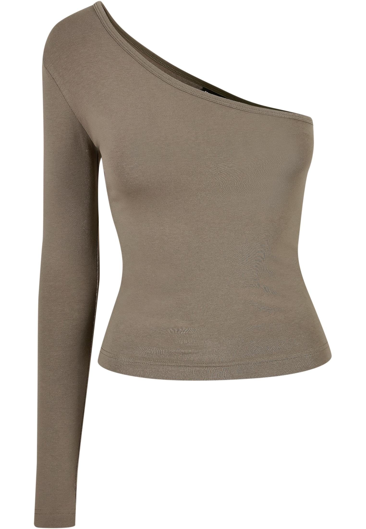 URBAN CLASSICS Langarmshirt Asymmetric Ladies Damen olive Longsleeve (1-tlg)